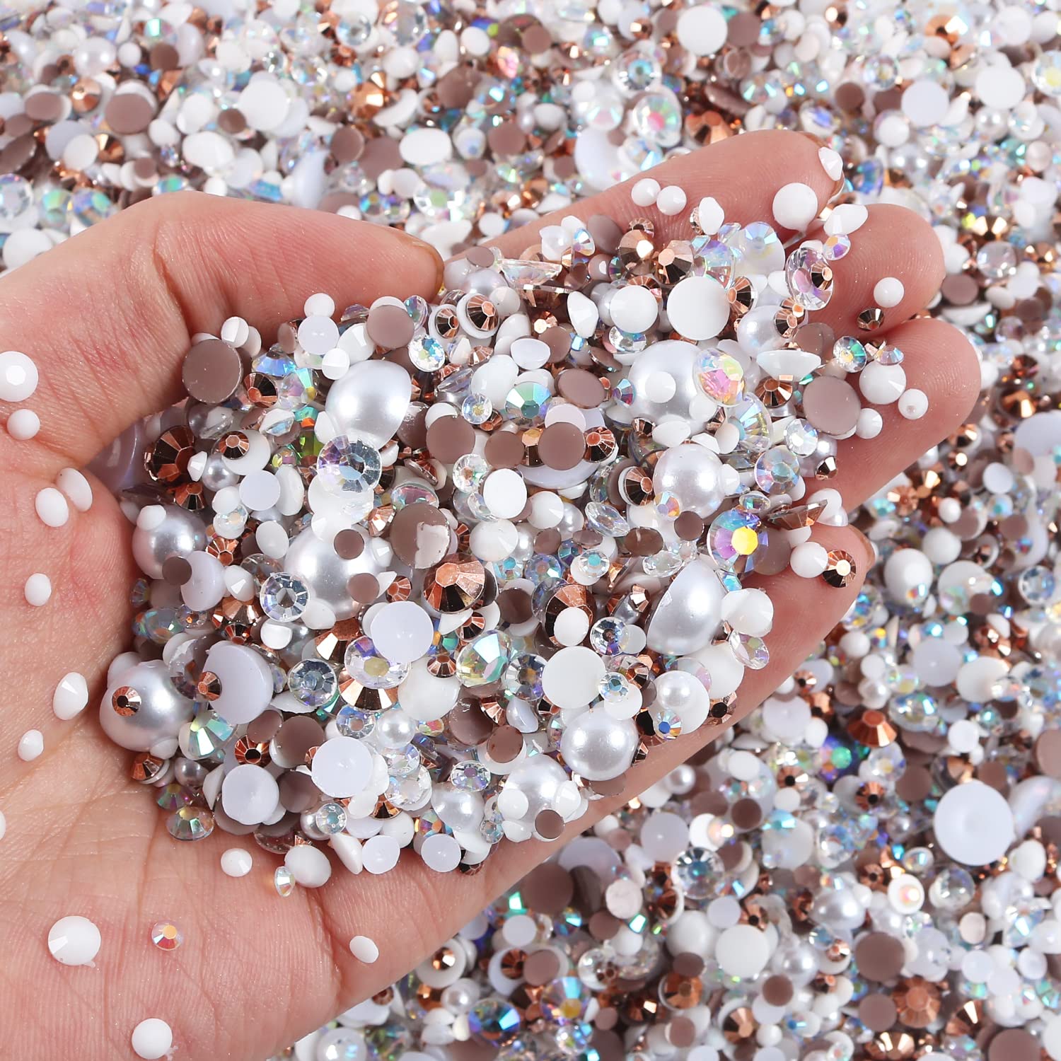 Faticinfa Mixed Size 3/4/5/6/8mm 1000Pcs Flat Back AB Pearls Half Round Imitation Pearl Rhinestones Beads for Shoes, Mugs, Bottles, Tumblers, Craft Decoreation…