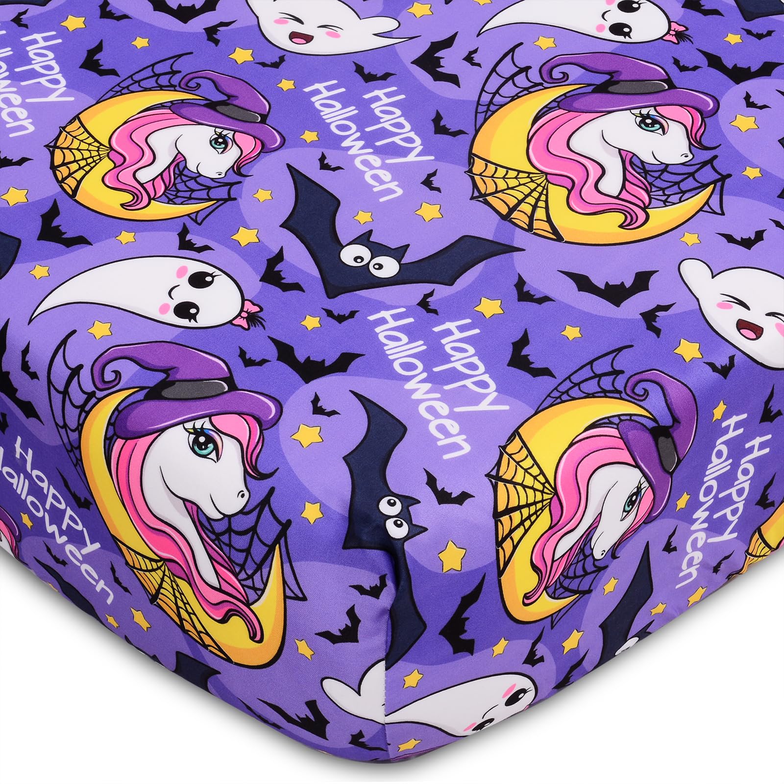 Halloween Crib Sheet,Baby Sheets Fitted Crib Sheet,Cute Unicorn Moon Nursery Crib Sheet,Soft Breathable Standard Size Crib Bedding Set for Toddler Girl Boy,52x28 inches