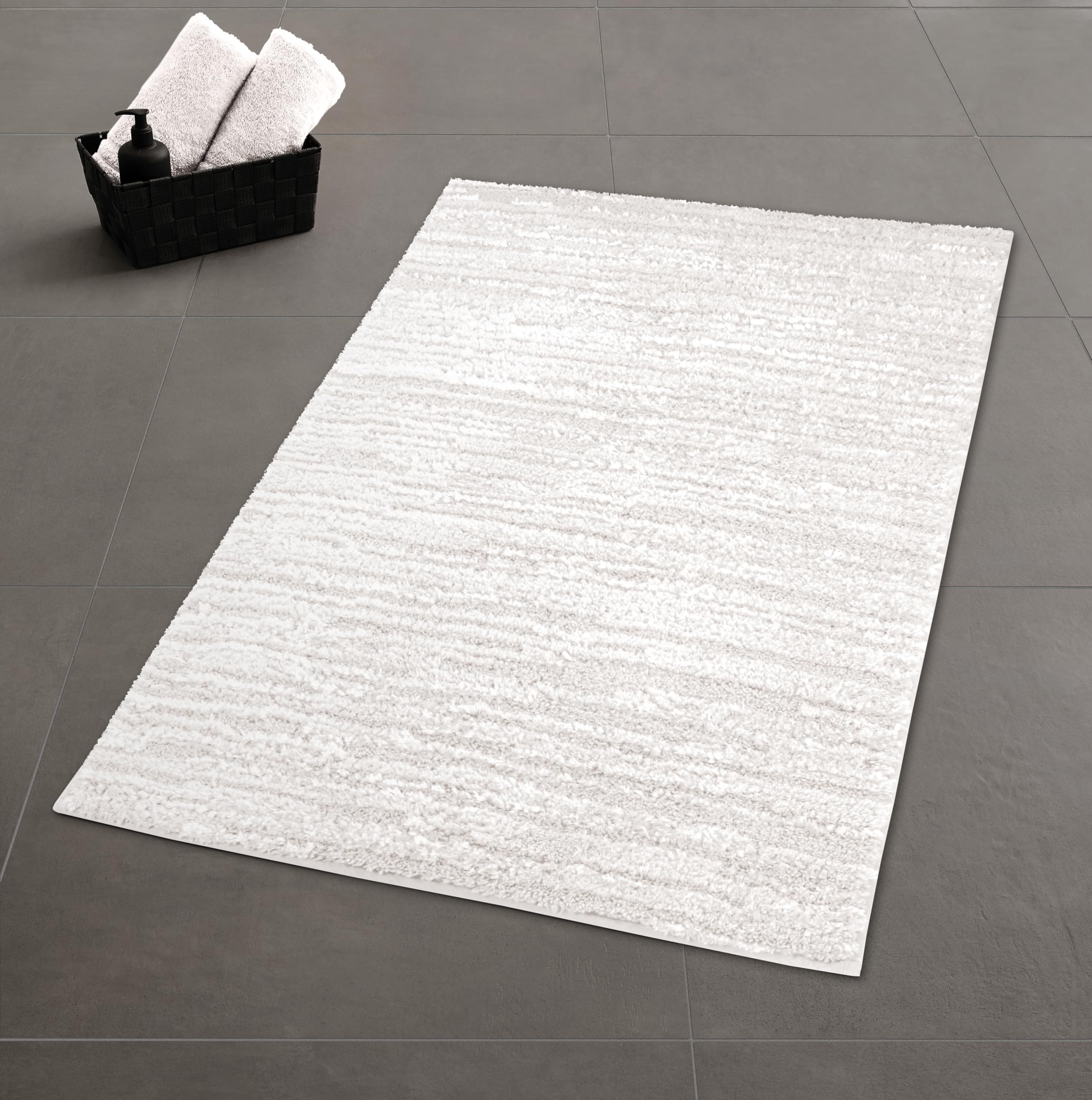 Kleine Wolke Badteppich Glow Weiß 60 x100 cm | OEKO-TEX zertifiziert, rutschhemmende Unterseite, für Fußbodenheizung, maschinenwaschbar, 100% Polyester
