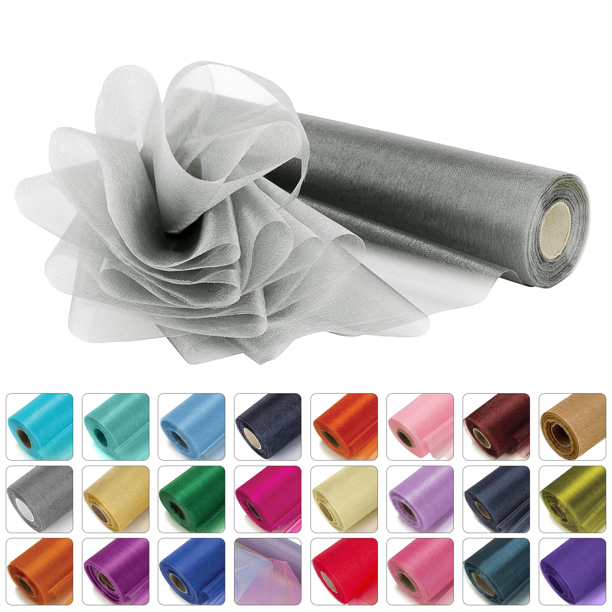 Weddecor 25m x 29cm Snow Sheer Silver Organza Roll Sash Glitter Fabric for Table Runner Sashes Wedding & Christmas Decoration, Chair Cover Bows, Party Favours, Ribbon Crafting Supplies, 2pcs โ image 1