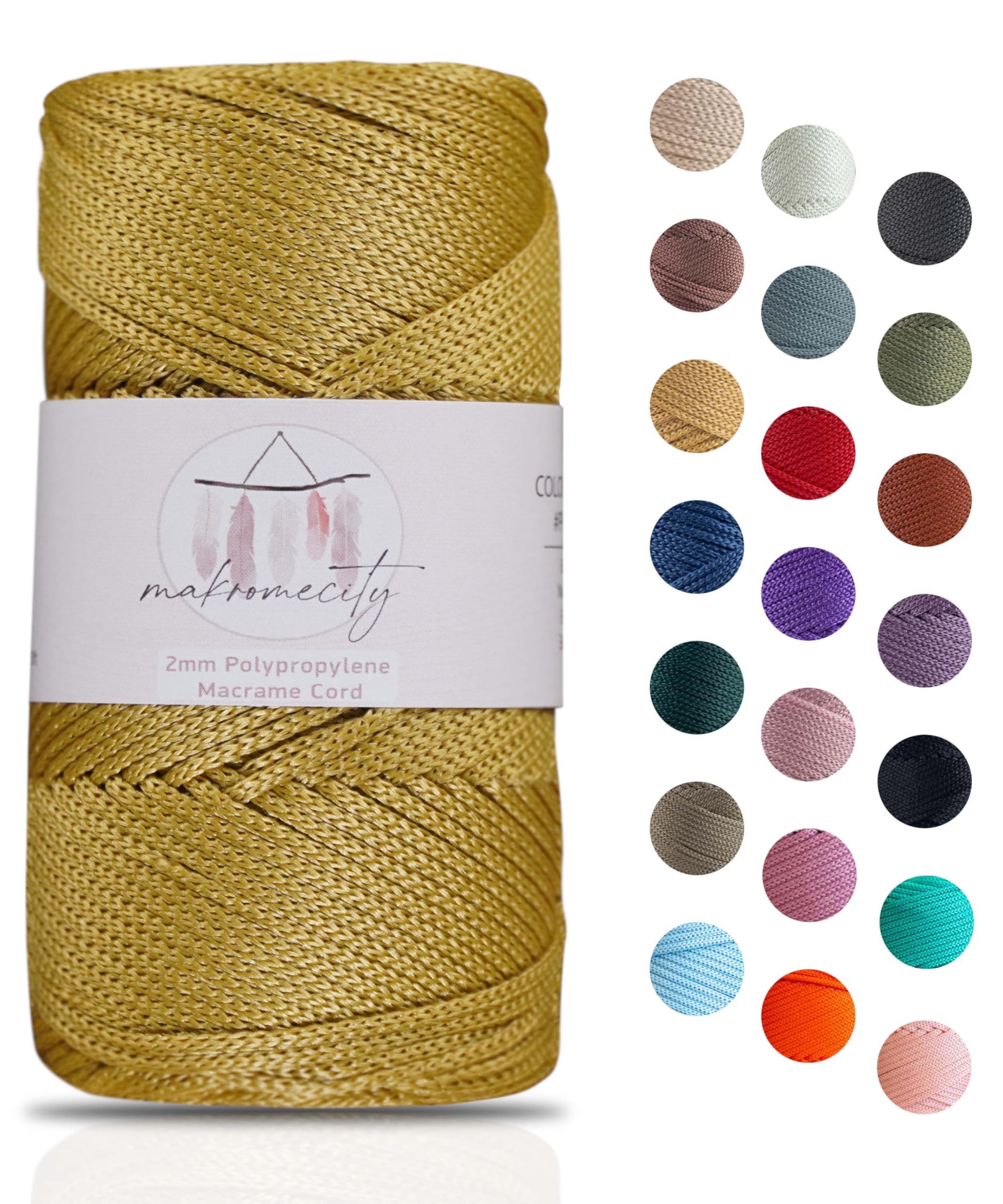 Makromecity Macrame Yarn, 2mm x 115m, Premium Polyester Polypropylene Yarn for Crafts, Home Decorations, 20 Colors
