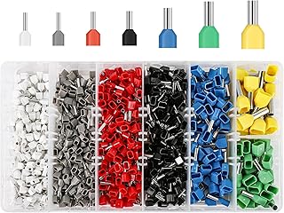 Yoiimiya 900pcs Twin Wire Ferrules Kit 2*0.5-2*6mm² Wire Terminal Ferrules Crimp Connector 7 Types Twin Ferrules Dual Bootlace Ferrule Teminator Kit