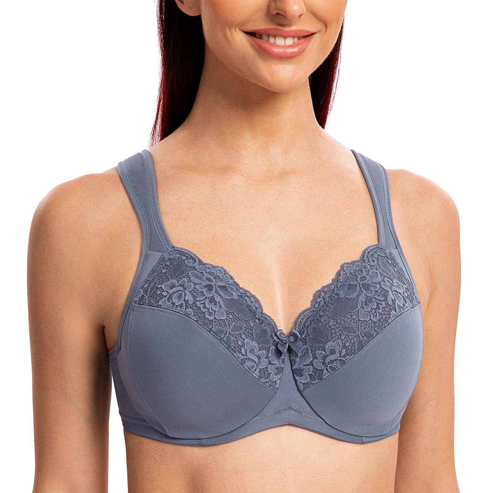 MELENECA Women's Minimizer Bra Full Coverage Plus Size Underwire Lace Comfort Cushion Strap Nightfall 34H