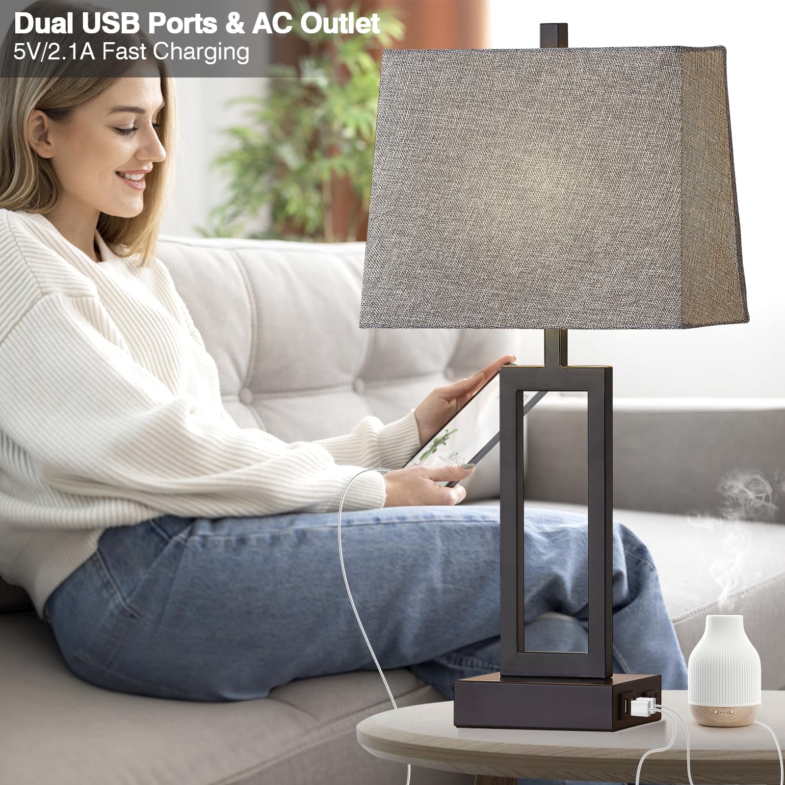23 5 Touch Control Table Lamps Set of 2 Bedside Lamp with 2 USB Charging Ports AC Outlet — view 3