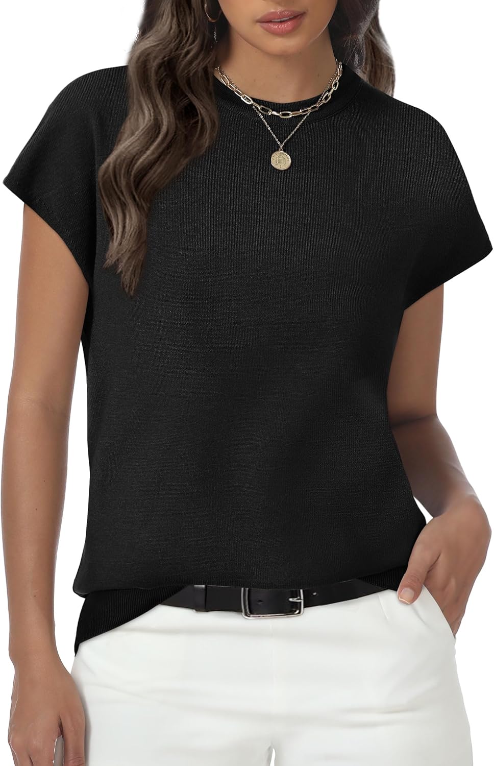 Womens Tops Summer Sweater Short Sleeve Shirts Dressy Casual Basic Casual Cap Sleeve Tops Beach Vacation Clothes