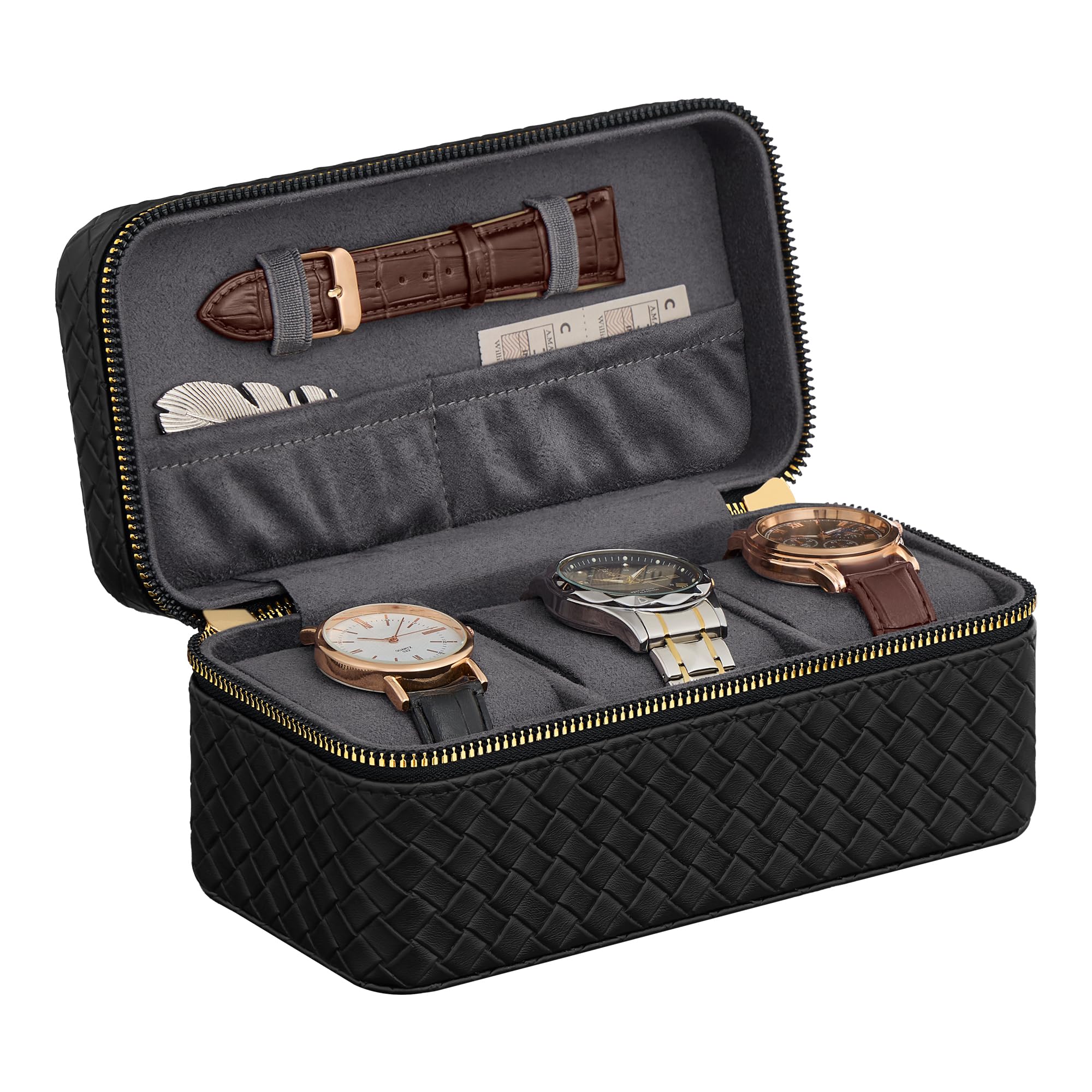 SONGMICS HOME RONNEã³ã¬ã¯ã·ã§ã³ - è
æèšãã©ãã«ã±ãŒã¹3åã3ã¹ããããŠã©ããããã¯ã¹ãç¹ããšã³ãã¹PUã¬ã¶ãŒã3.9 x 7.9 x 3.5ã€ã³ããã®ããã¢ã€ãã¢ãã€ã³ã¯ãã©ãã¯è¡šé¢ãã¹ã¬ãŒãã°ã¬ãŒã®è£å° UJWB017G01