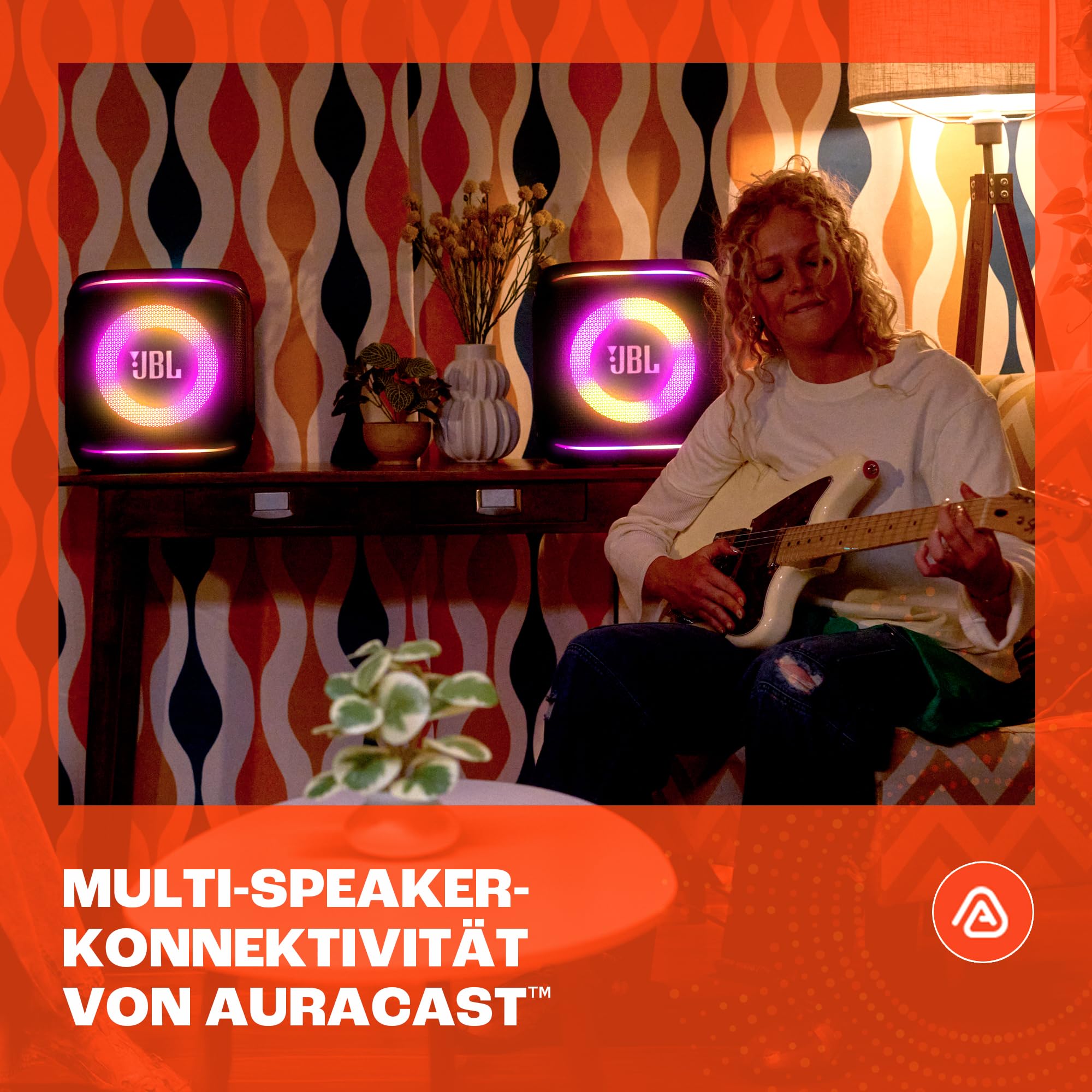 JBL Partybox Encore 2, kabelloser Bluetooth Partylautsprecher mit Mikrofon, 15 Stunden Spielzeit, IPX4 spritzwassergeschützt, Pro Sound, AI Sound Boost und Auracast Multi-Speaker, Schwarz