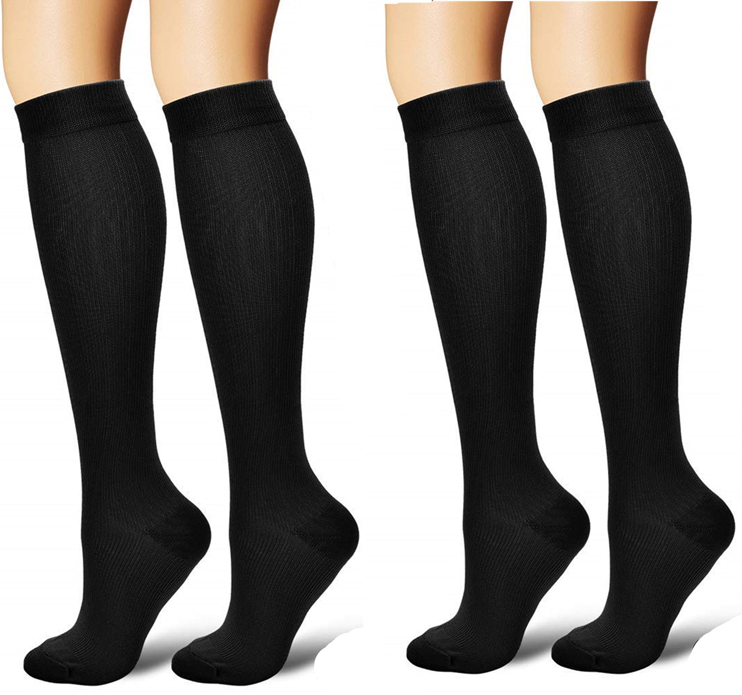 4 Paires Chaussettes de Contention pour Hommes et Femmes Circulation Compression médical 15-20 mmHg Professionnelle Soutien Lors des Vols ou Voyages