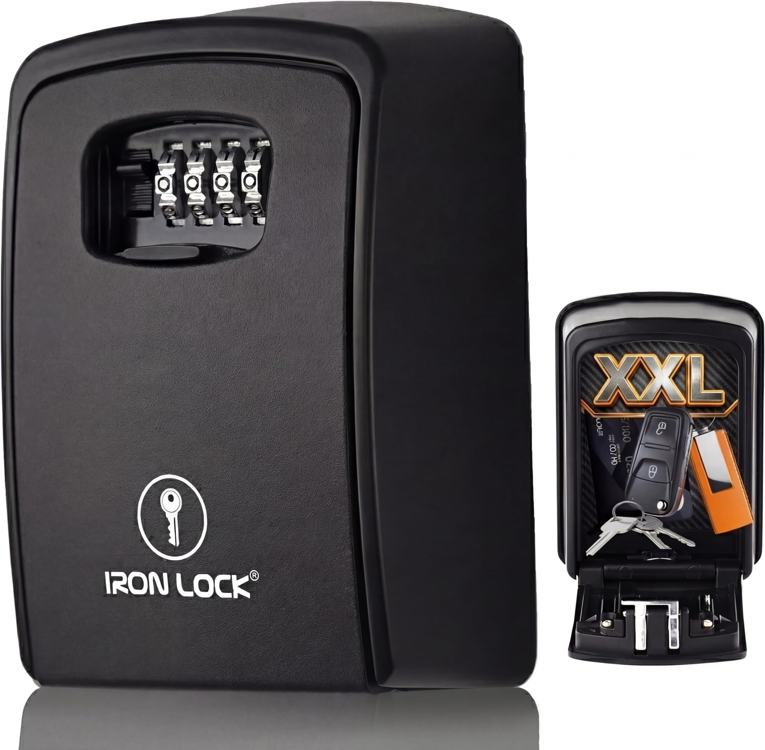 Iron Lock® - XXL Key Lock Box Wall Mount for Keys 4 Digit Combination with Resettable Code with A B Switch Extra Large lockbox Indoor Outdoor Waterproof Big Key Lock Box House Spare Keys Wall Safes