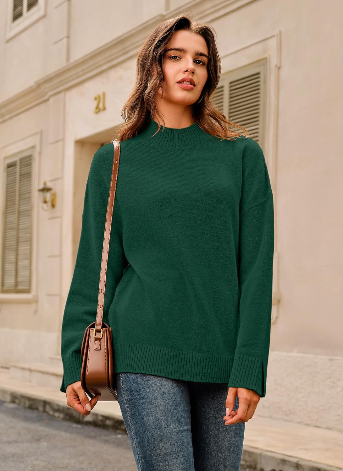 Arach&Cloz Women's Wool Blend Soft Mock Neck Casual Oversized Fall Sweater - Image 4