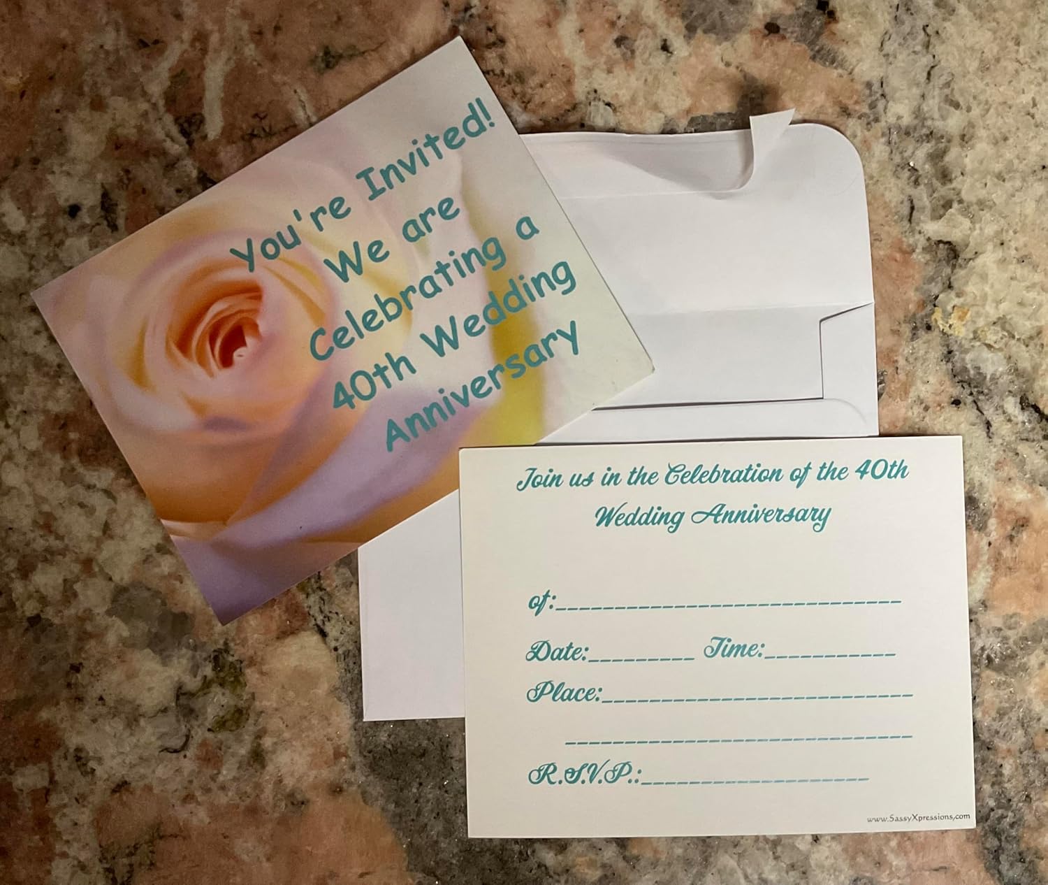 SassyXpressions 40th Wedding Anniversary Invitations – Elegant Rose Design – Postcard Style Fill-In Cards 5.5 x 4.25 Inches – Includes Self-Seal Envelopes (50 Pack)