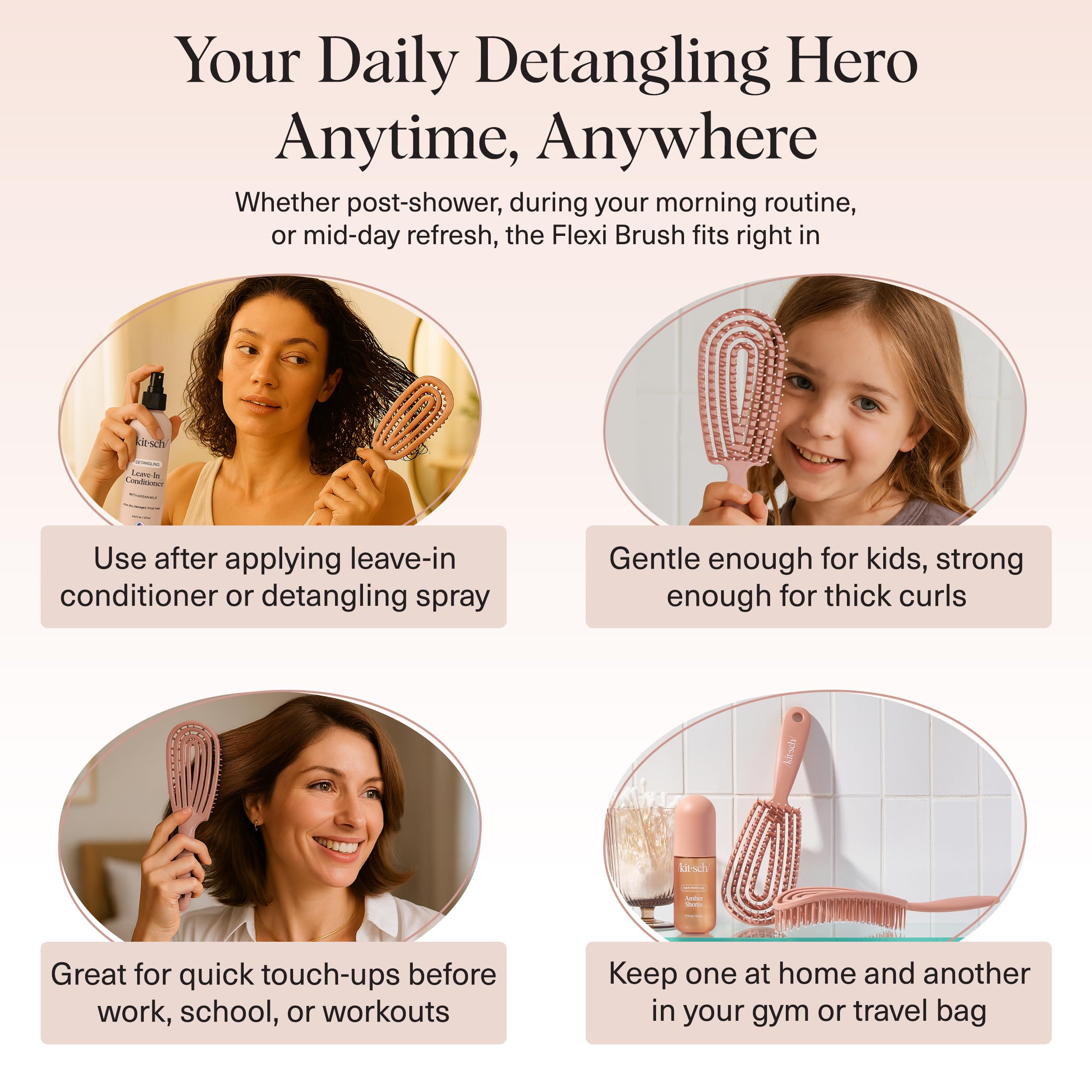 Kitsch Detangler Brush – Flexible Curly Hair Brush for Women, Men & Kids | Detangling Hairbrush with Bendable Frame and Ultra-Smooth Bristles for Wet or Dry Strands - Terracotta