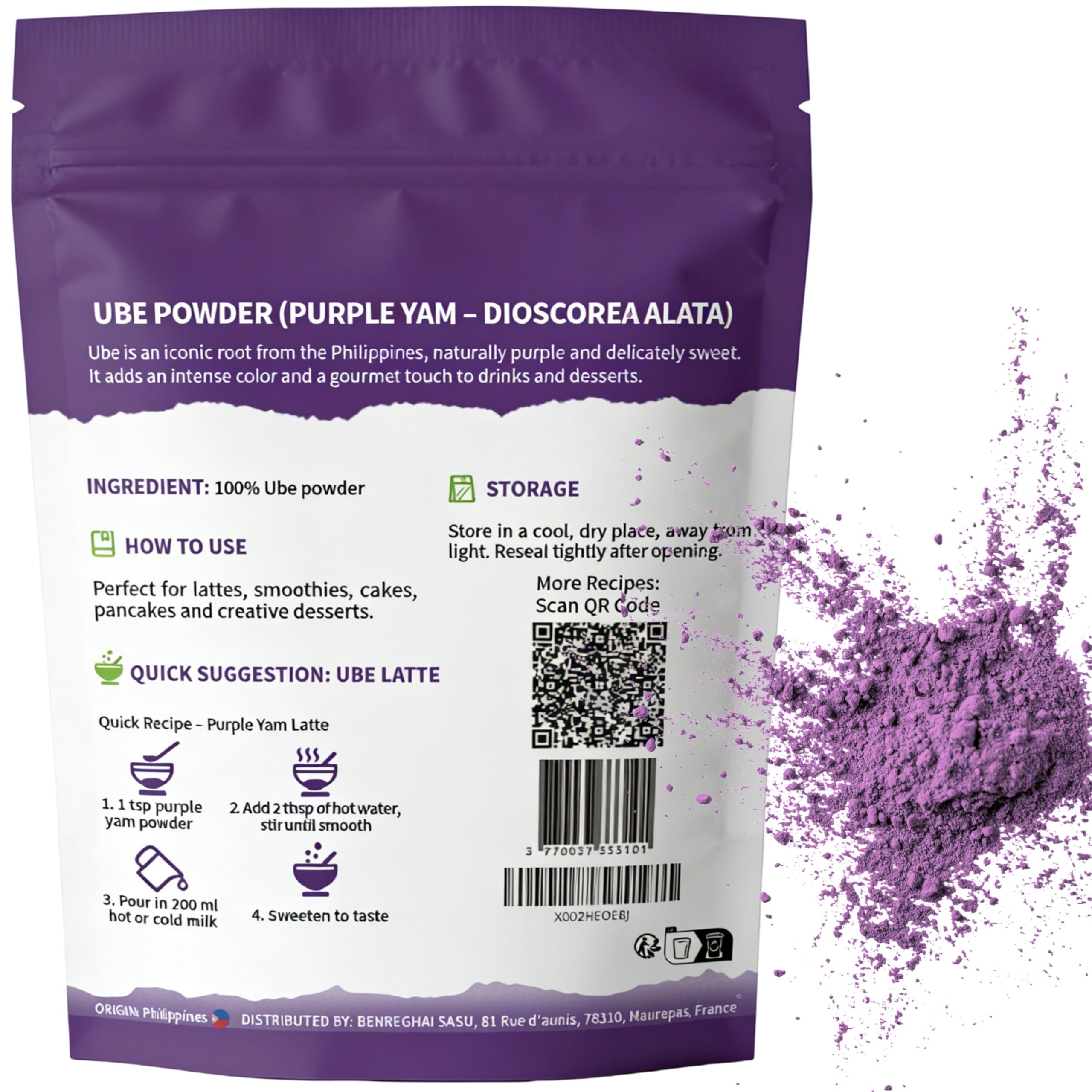 RINALYA® Polvo de Ube 100g – Ñame Morado Premium 100% Puro – Origen Filipinas