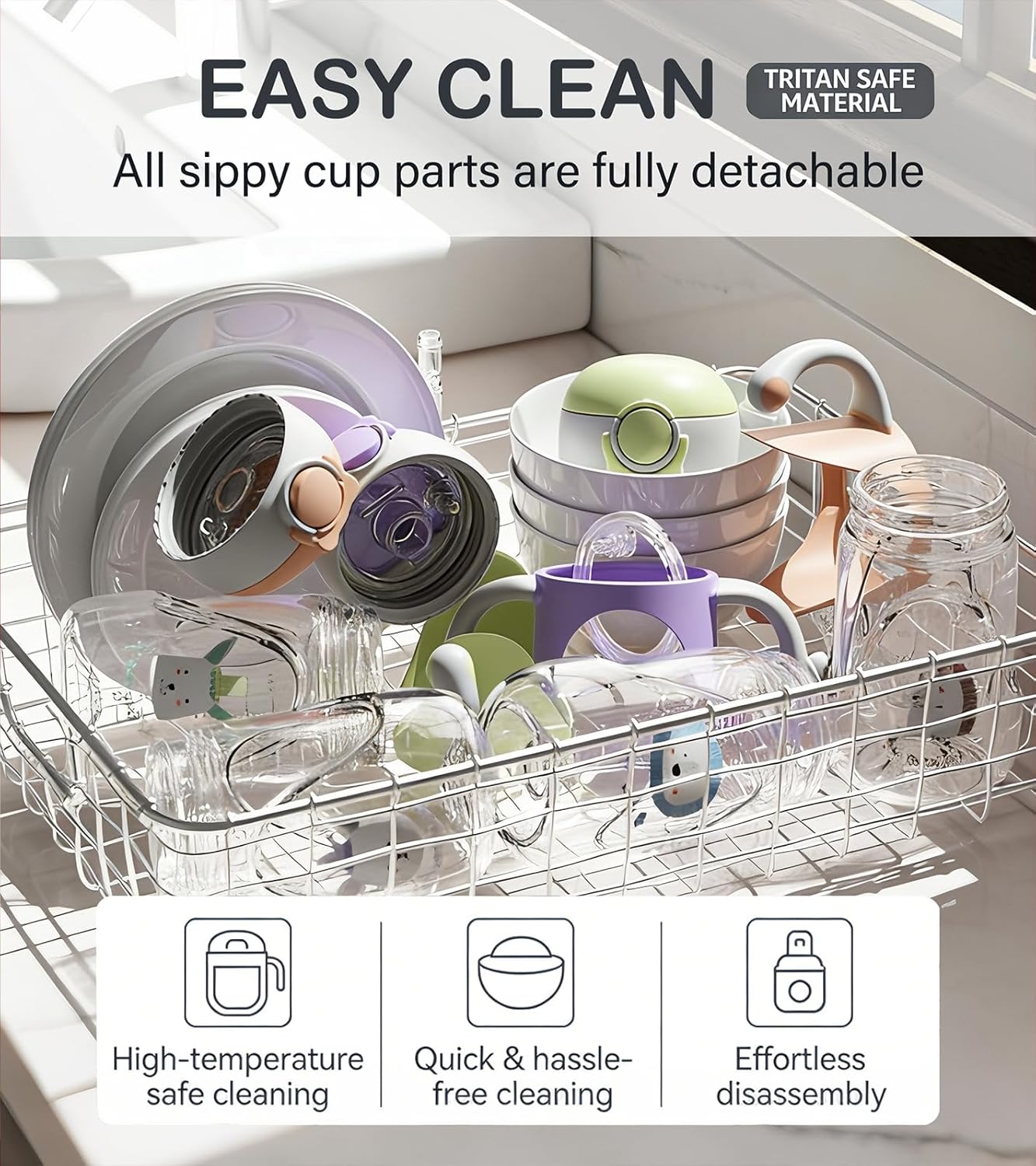 Bunnytoo Baby Sippy Cup with Weighted Straw for Infants 6-12 Months, 8oz Toddler Drinking with Handles, BPA-Free, Transition Trainer for 1+ Year Old (Blue) - Image 4