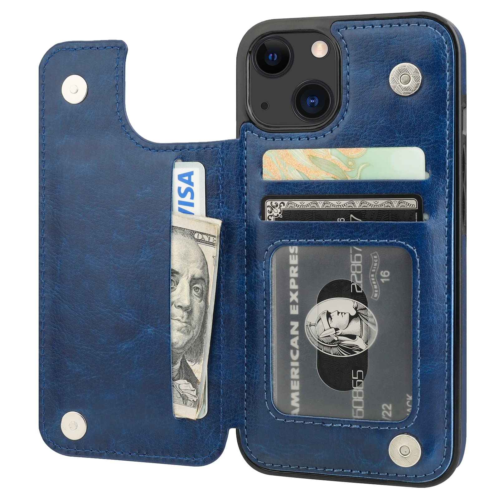 ONETOP Compatible with iPhone 13 Wallet Case with Card Holder, PU Leather Kickstand Card Slots Case, Double Magnetic Clasp Durable Shockproof Cover