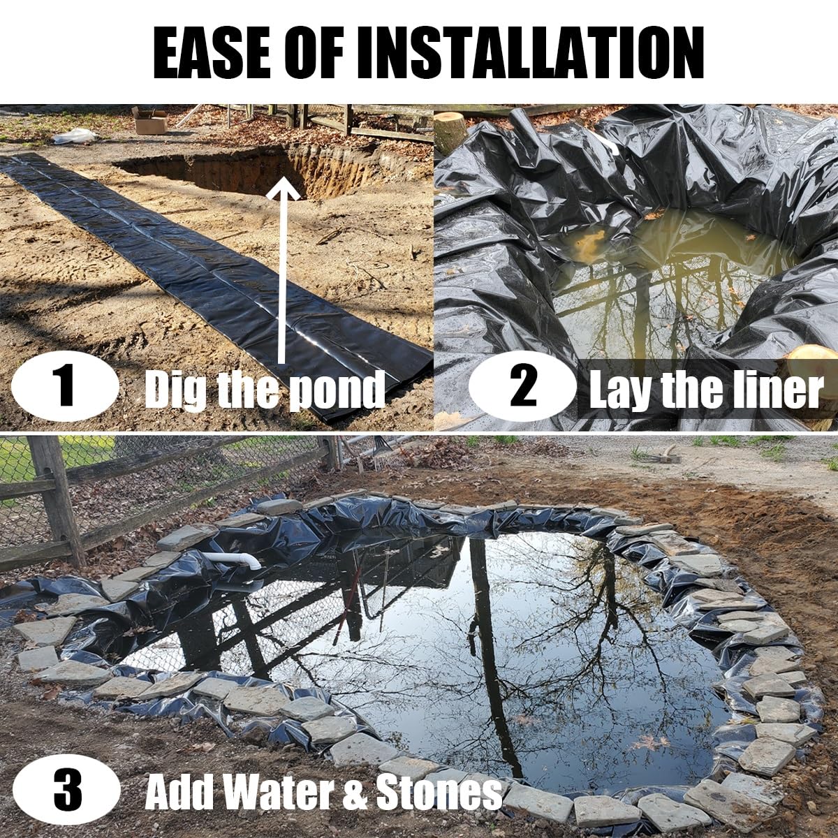 Telo per Laghetto da Giardino 2x2x 3x6 3x8 4x8 6x8.0m Grande Rivestimento per Laghetti Preformato Flessibile Pellicola in HDPE Fodera Laghetto per Laghetti Koi Fontane Paesaggistica Ninfee(Dimensione: