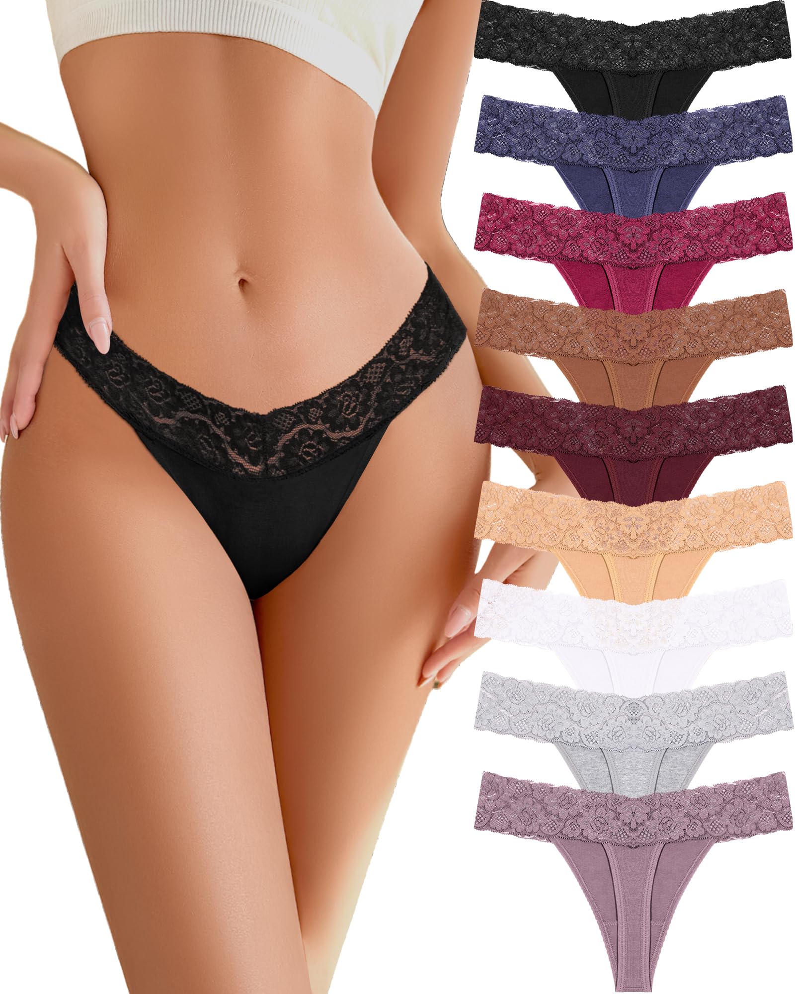 Cotton Underwear for Women Lace Sexy Breathable Thongs Low Rise T-Back Soft Stretchy Ladies Panties