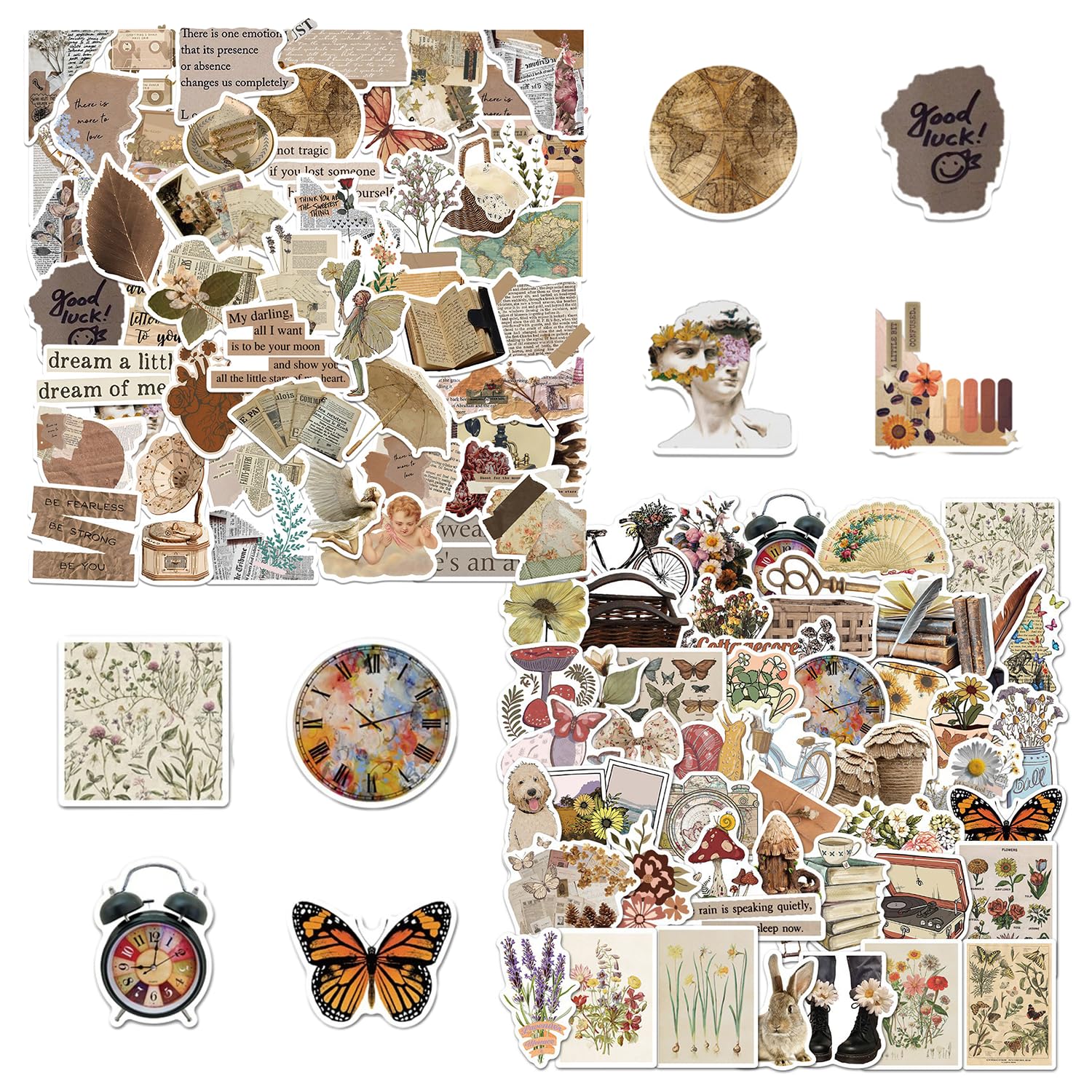 102 pegatinas de decoración retro, pegatinas para álbumes de recortes, pegatinas estéticas autoadhesivas, pegatinas artísticas de cuentas de mano, pegatinas impermeables de PVC, sin repetición,