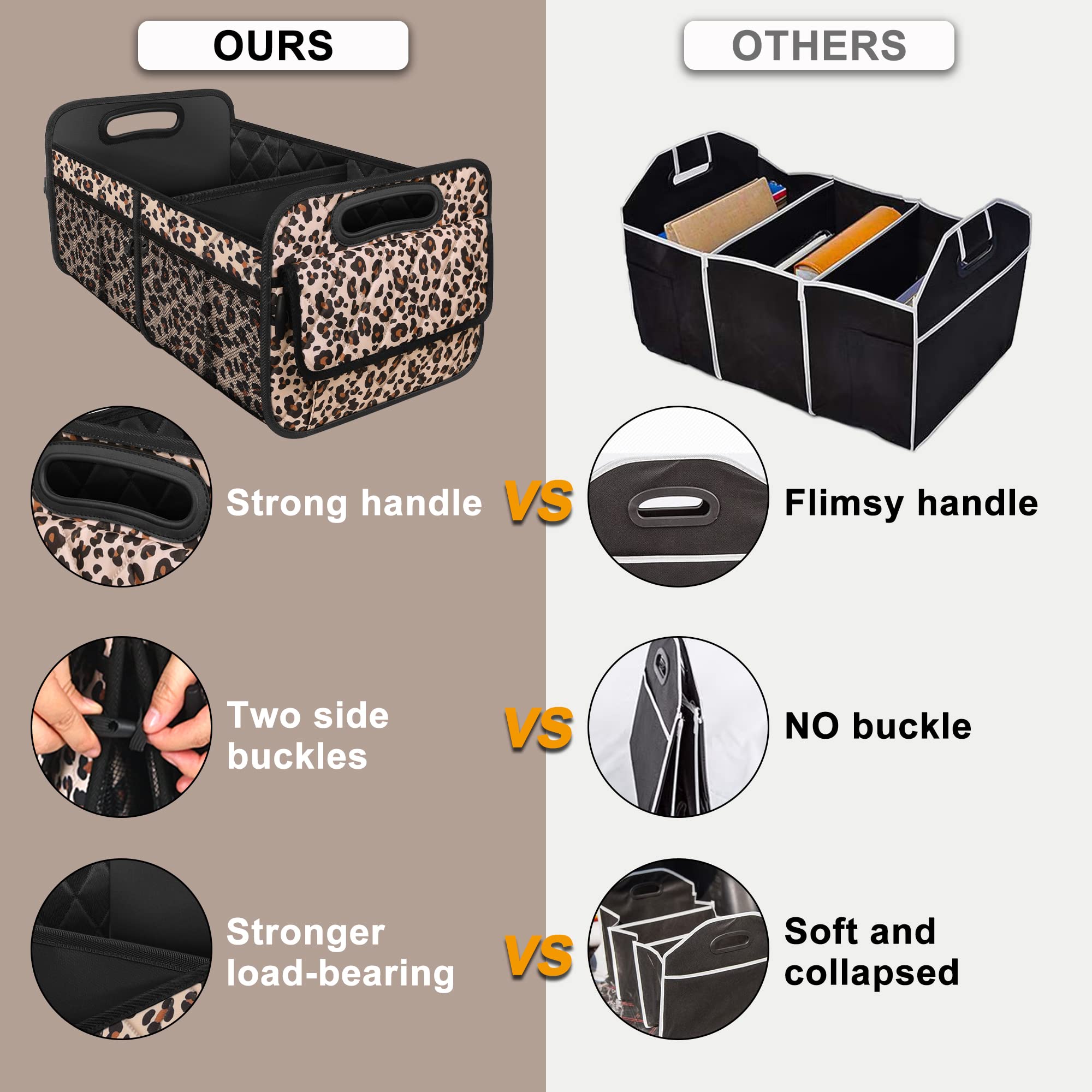 Car Trunk Organzier for suv,Car Organziers and Storage with 6 Big Pocket,Car Accessories for Women/Men 70L Waterproof Polyester Trunk Organzier for Car/SUV/Minivan/Truck(Large, Leopard print)