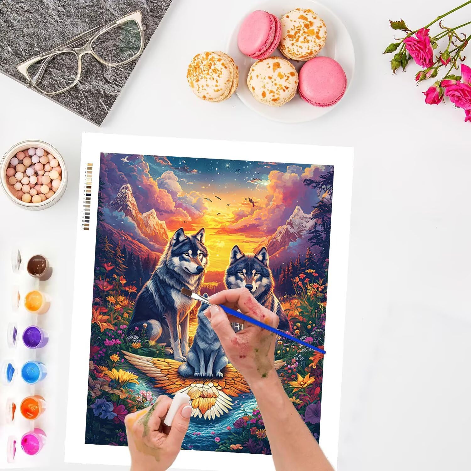 WEISHIWE Dipingere con i Numeri Adulti Paesaggio del lupo, 80x100cm s-241 | Paint by Numbers Kit con Pennelli e Acrilico Pigmento, Fai da te Olio La Pittura di Numeri Kit, Decora la Casa, senza Cornice