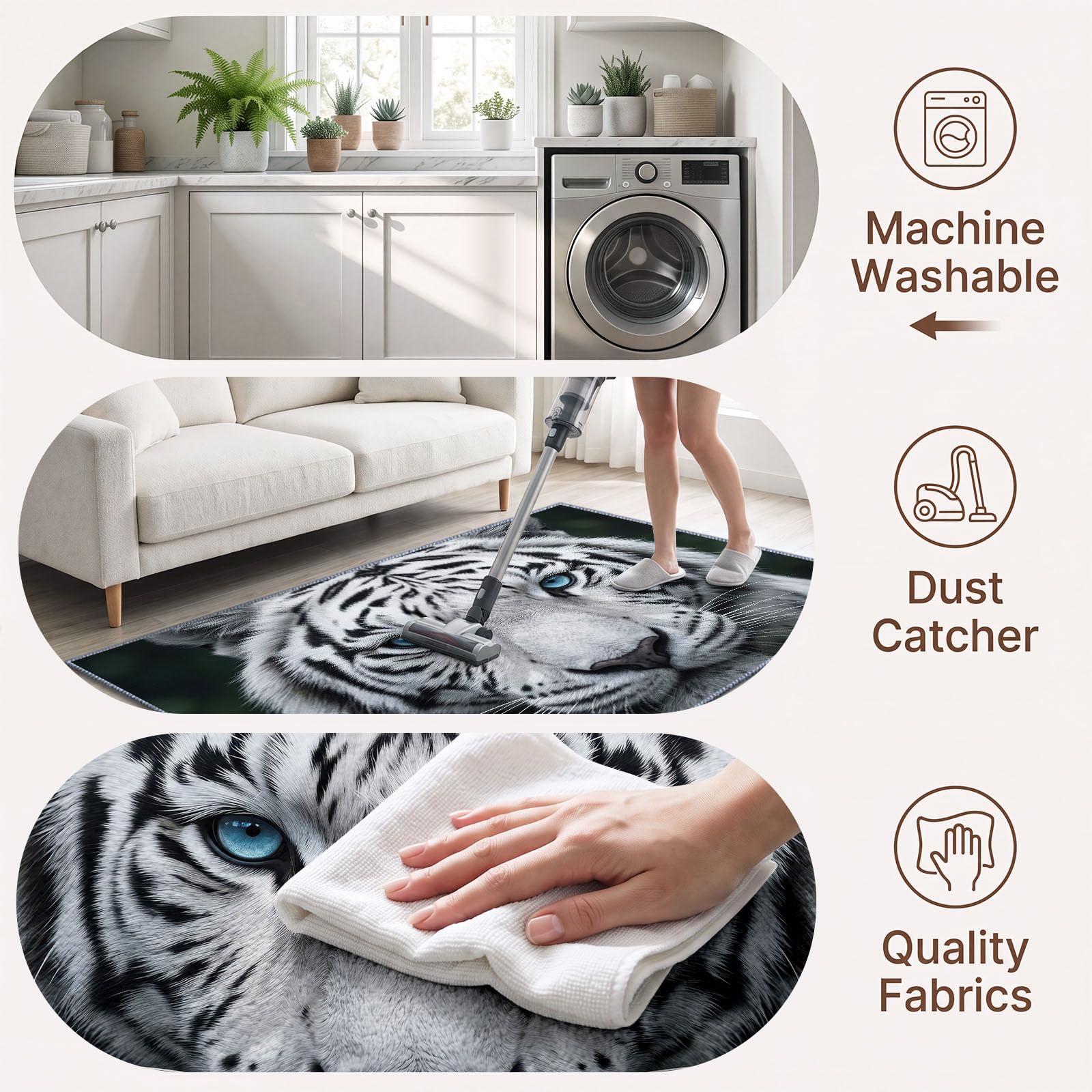 Générique Tapis Lavable Tigre Blanc Animal,80x150 cm