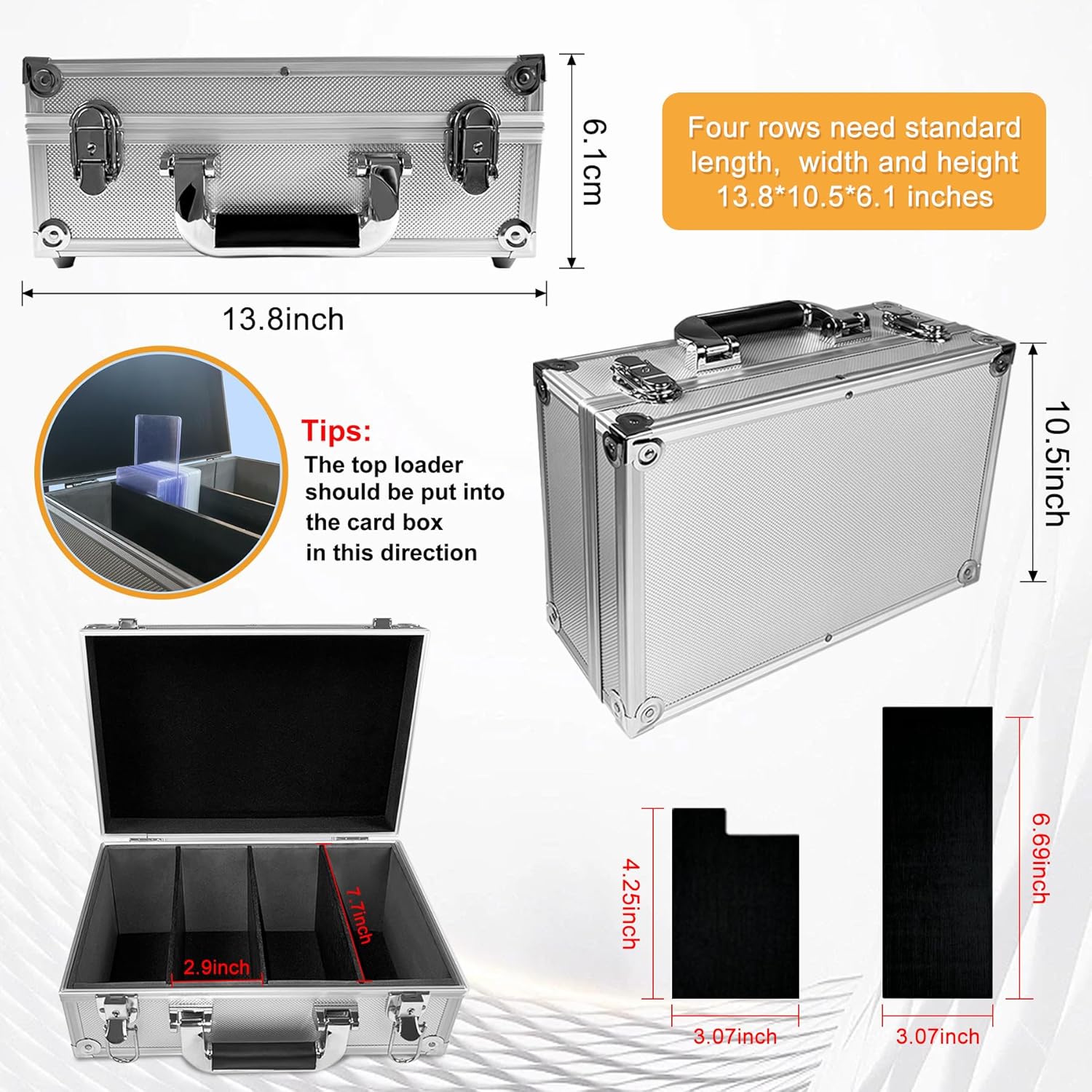 Toploader Storage Box，Sports Card Storage Boxes，Aluminum alloy frame，Trading Card case Hold 2500+ Cards，Detachable partition，for Sports Cards，Top Loaders，magnetic card holders （silver 2500+）