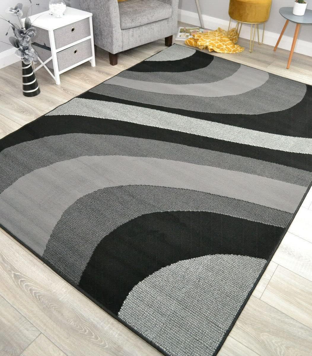 Trend Black And Grey Wave Design Living Room Rugs & Runners Amazon.co