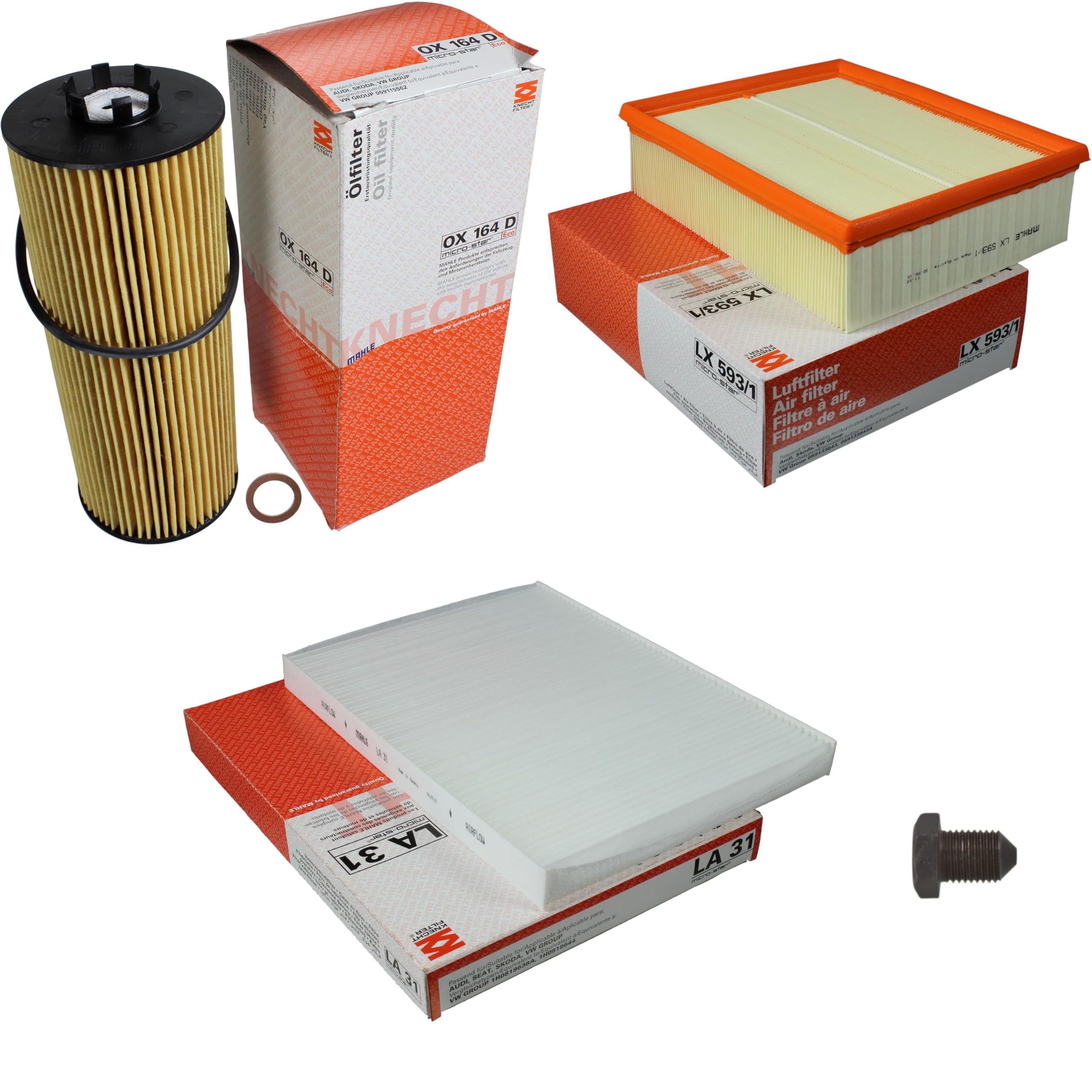 Paquete de inspección Kit de mantenimiento con filtro de aceite OX 164D, filtro de aire LX 593/1, filtro de cabina LA 31, tornillo de cierre