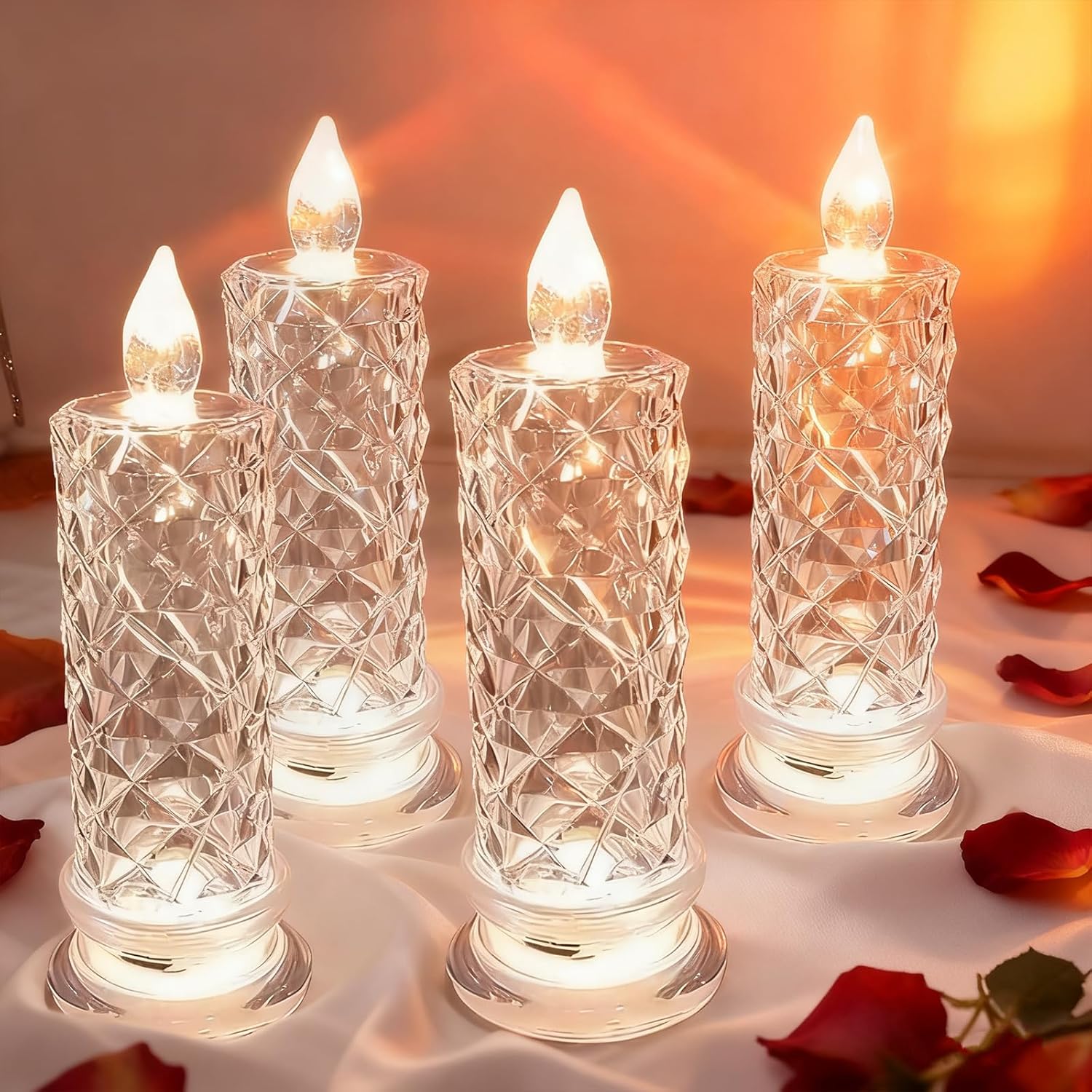 Candles, New Christmas Tree Led Candles, Crystal Candle Light - Safe Flameless Design, for Valentines Anniversary Wedding Christmas Decorations (White,4pcs)