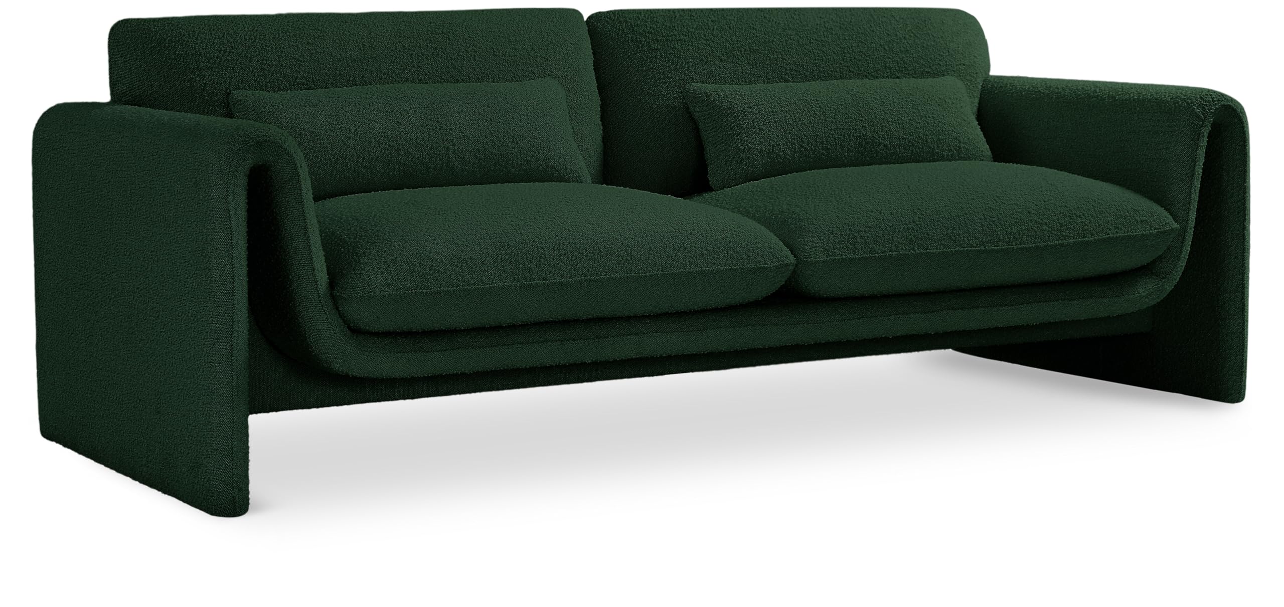 Meridian Furniture 198Green-S Stylus Collection Modern Contemporary Boucle Fabric Upholstered Sofa with Rich Green Boucle Fabric Curved Arms