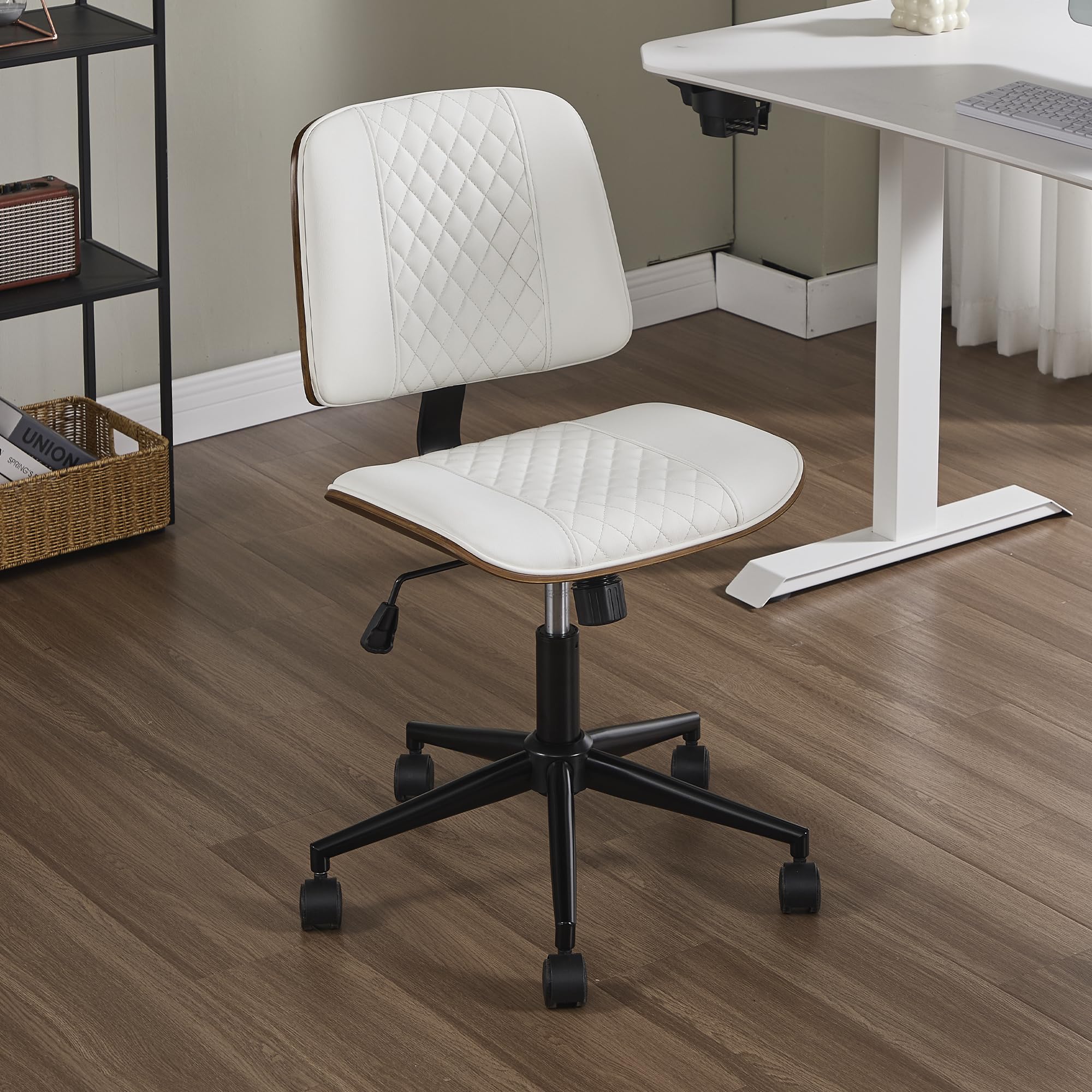 VipDesk Small Home Office Chair - Armless Mid Back Desk Chair with 360 Swivel and Wheels PU Upholstered