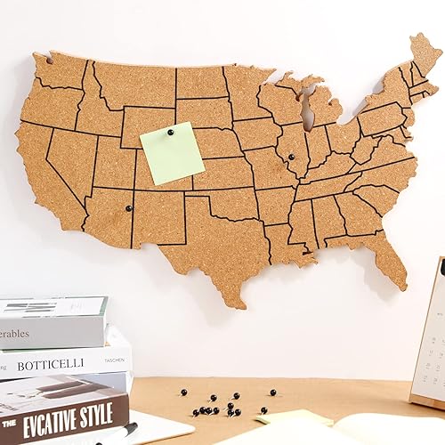 Miniatura 4 de Giant USA Travel Map Continental USA Map - Tablero de corcho con 10 pasadores de 24 x 17 x 0.6 pulgadas, arte decorativo de pared de Estados Unidos