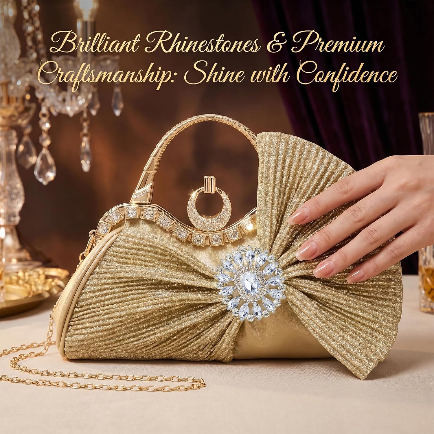 Bow Purse for Women - Small Rhinestone Bow Clutch, Sparkly Evening Bag, Coquette Clutch Purse Crossbody Bag