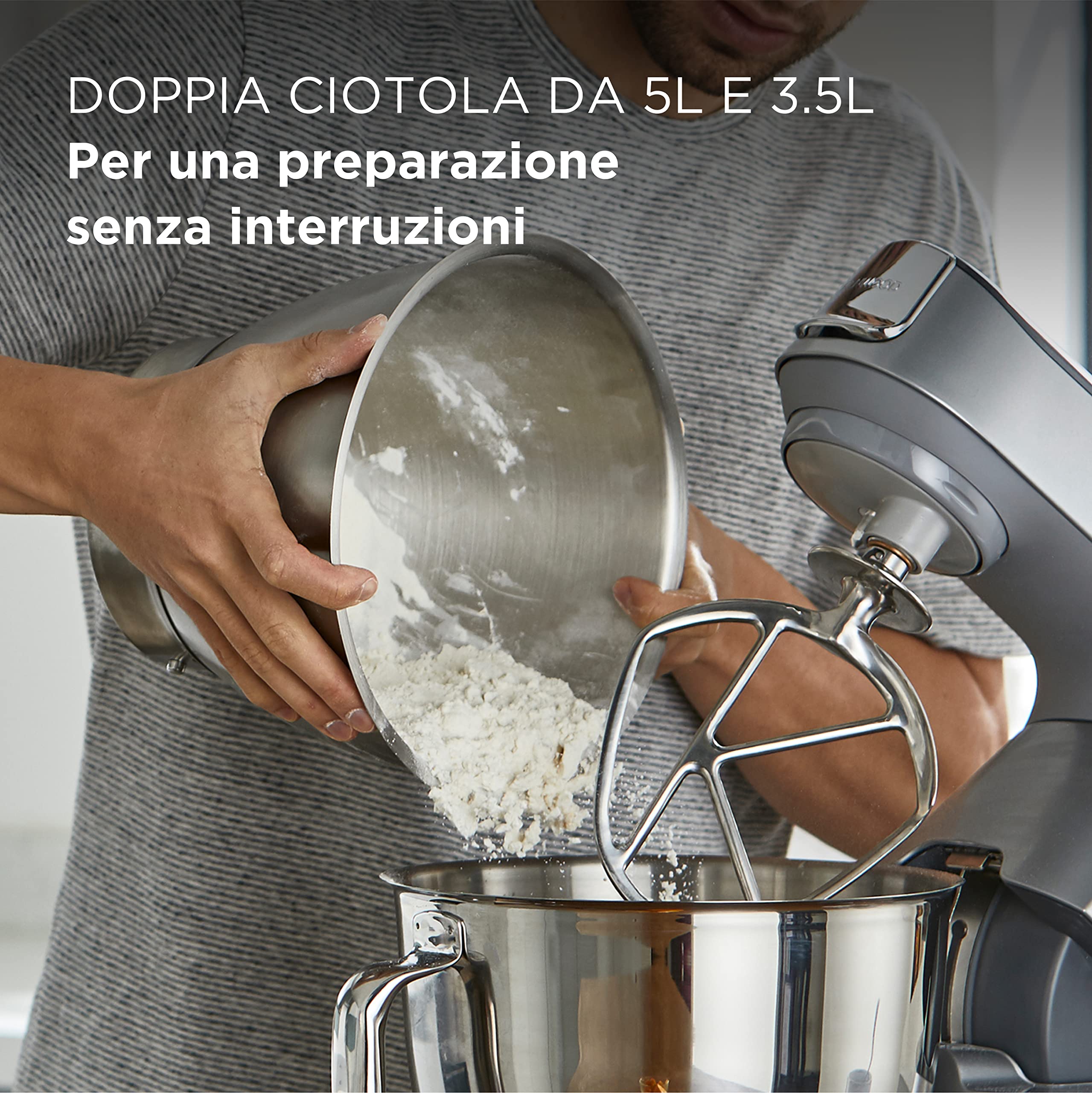 Kenwood KVC85.004SI TITANIUM CHEF BAKER Impastatrice con Bilancia Integrata, MODELLO 2023, IN Dotazione Doppia Ciotola da 5L e da 3,5L, Schermo LCD con Timer e 4 utensili, Cover intercambiabile