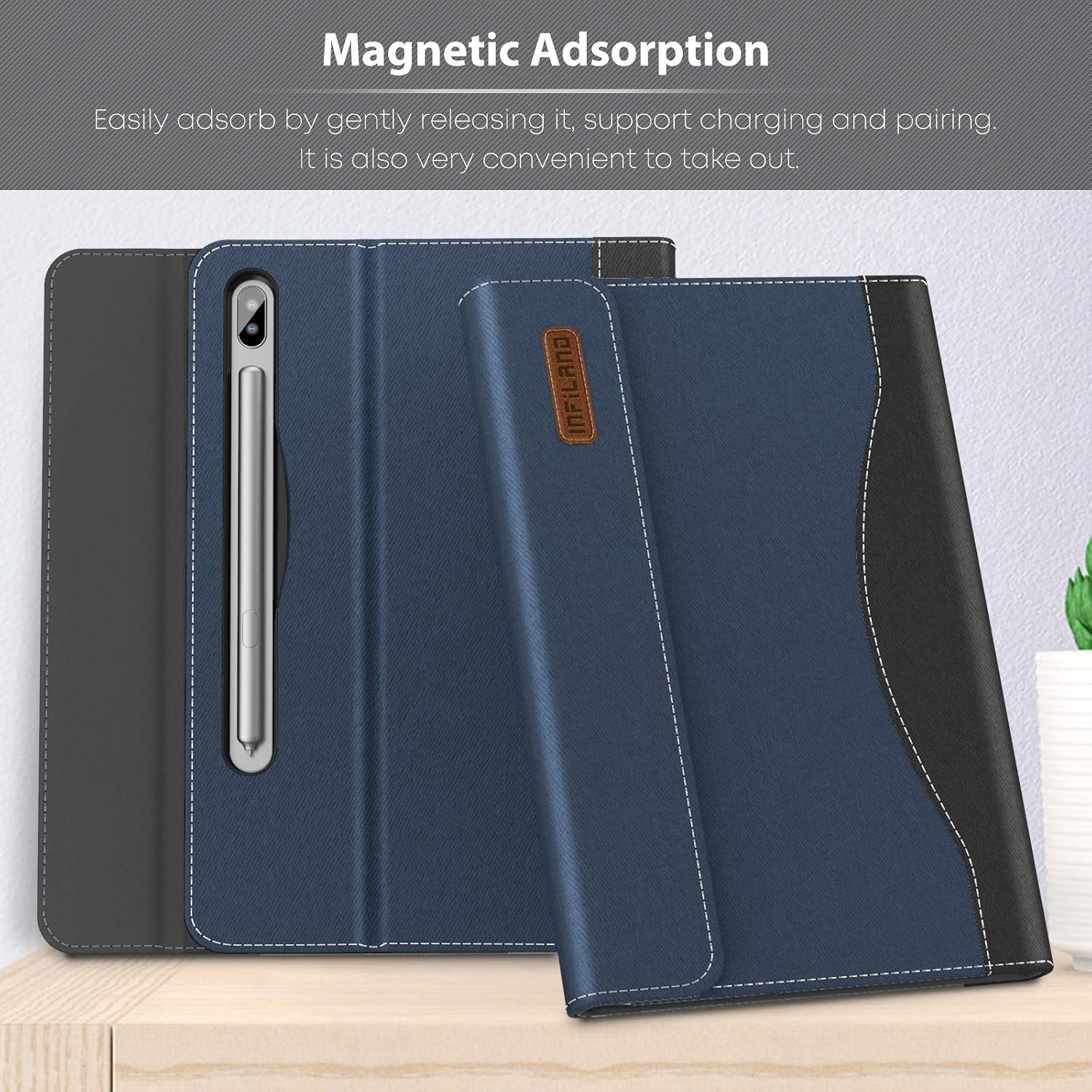 Infiland Galaxy Tab S6 10.5 Case, Support S Pen Wireless Charging, Multi-Angle Business Cover Built in Pocket Fit Samsung Galaxy Tab S6 10.5 Inch Model SM-T860/T865/T867 2019 Release, Navy