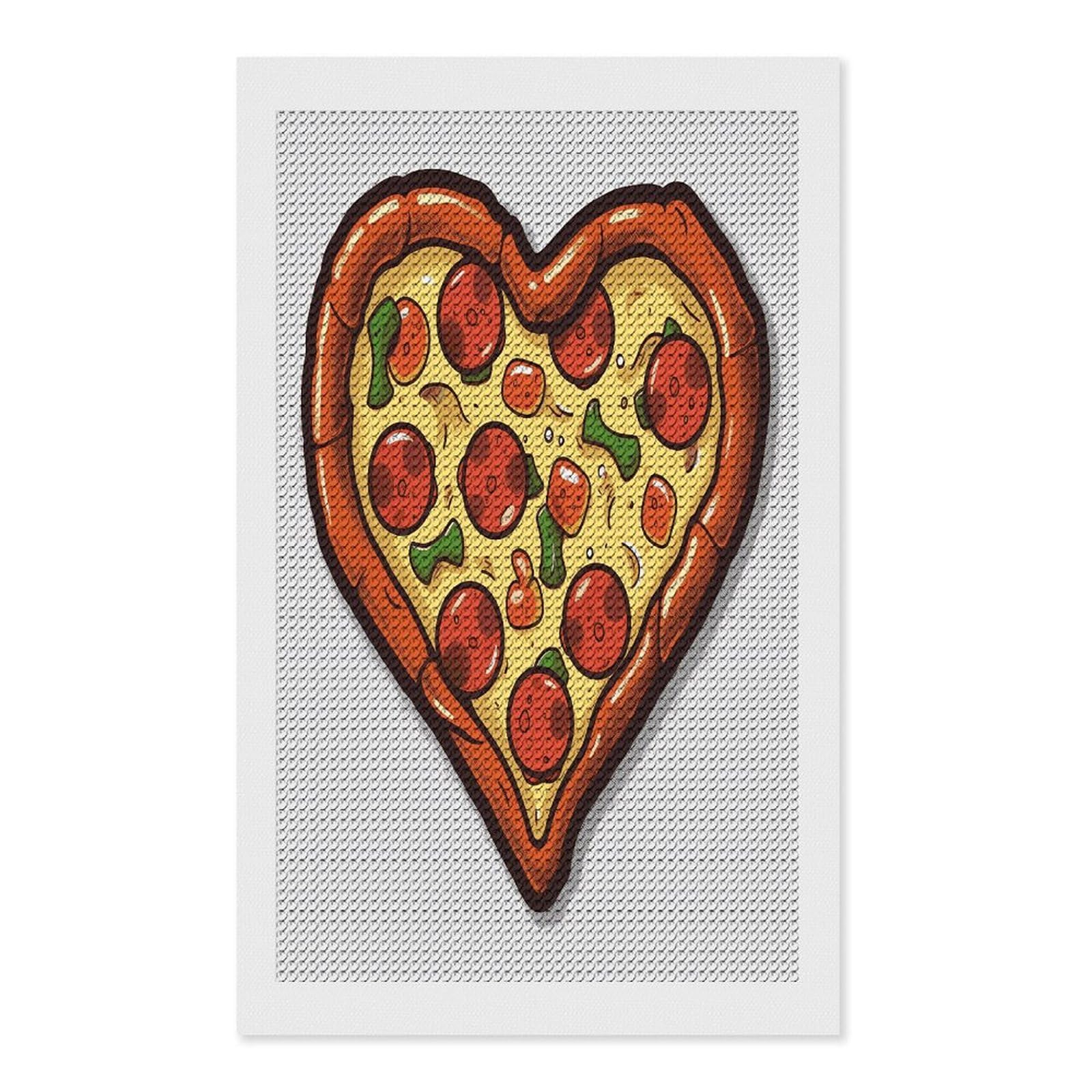 FekiLoot I Love Pizza Heart Diamond Art Kits for Adults Diamond Painting Kits for Beginners DIY Diamond Art Kits Round Full Drill Diamond Dot Gem Painting for Home Wall Decor Gift 12"x20"