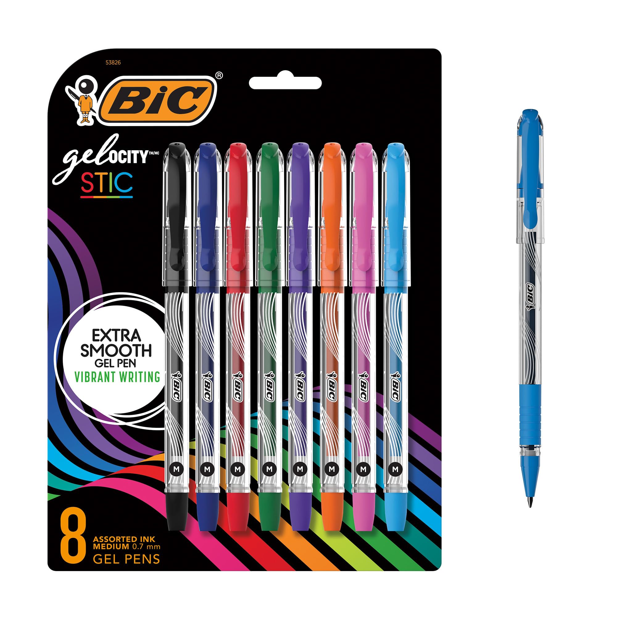 BIC Gel-ocity Smooth Stic Gel Pen, Medium Point (0.7mm), Assorted Colors, 8-Count, Vibrant and Smooth Gel Ink Pens