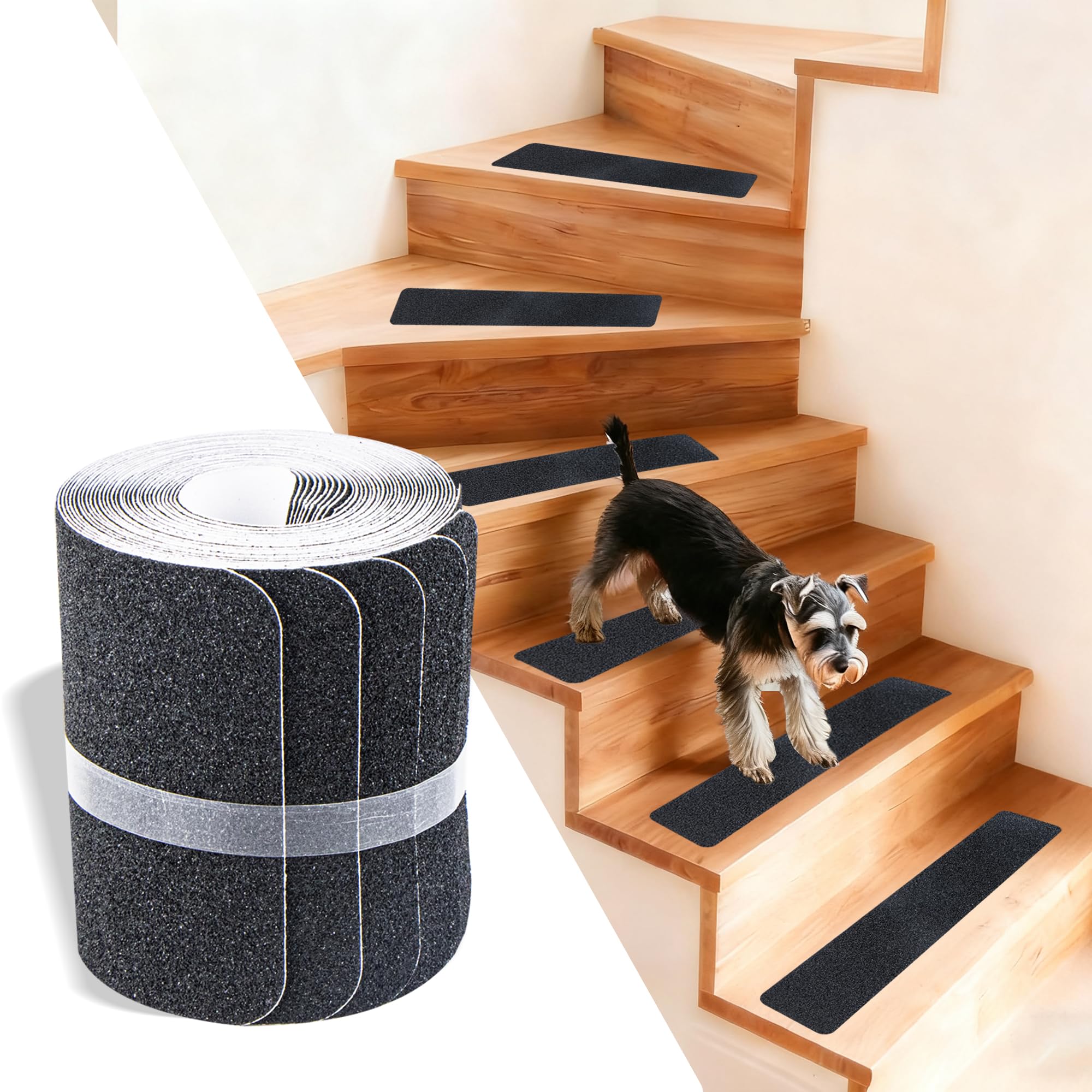 Cinta Antideslizante Escaleras Autoadhesivas, 10 Piezas Alfombrillas Antideslizantes 60x10cm Cinta Antideslizante Escaleras Alfombra Escaleras para Escalones de Madera y Suelos, Negro