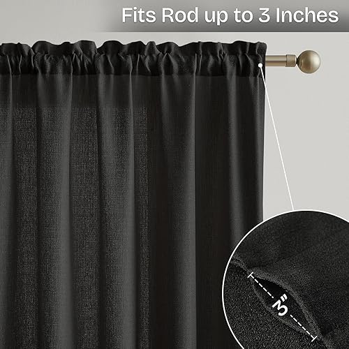 Miniatura 4 de Anpark Cortinas semitraslúcidas negras de lino natural con bolsillo para barra, alzapaños incluidos, privacidad y serenidad para dormitorio, luz