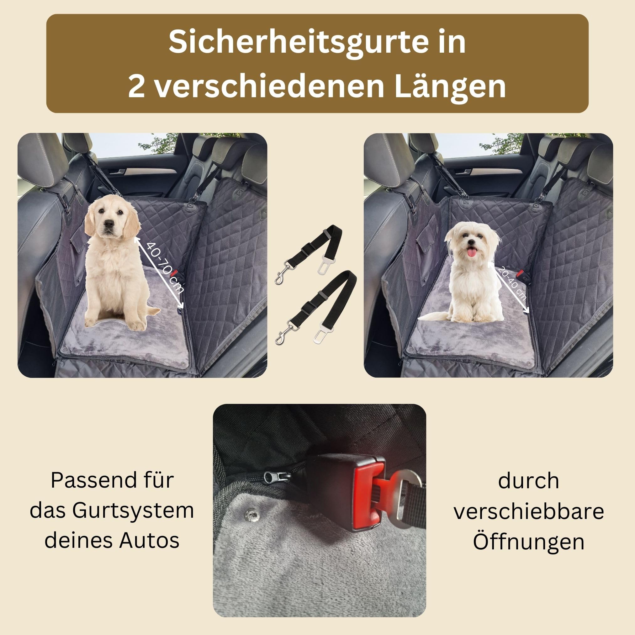 2GOODz Hunde Autositz für Rückbank mit Flauschiger Zusatzdecke | kleine, mittlere Hunde - Sicherheitsgurte in 2 versch. Längen - wasserdicht & robust