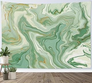 26 TV Wall Ideas You’ll Wish You Tried Sooner 181 SCECALA Sage Green Marble Tapestry Abstract Green Gold White Swirl Marbl...