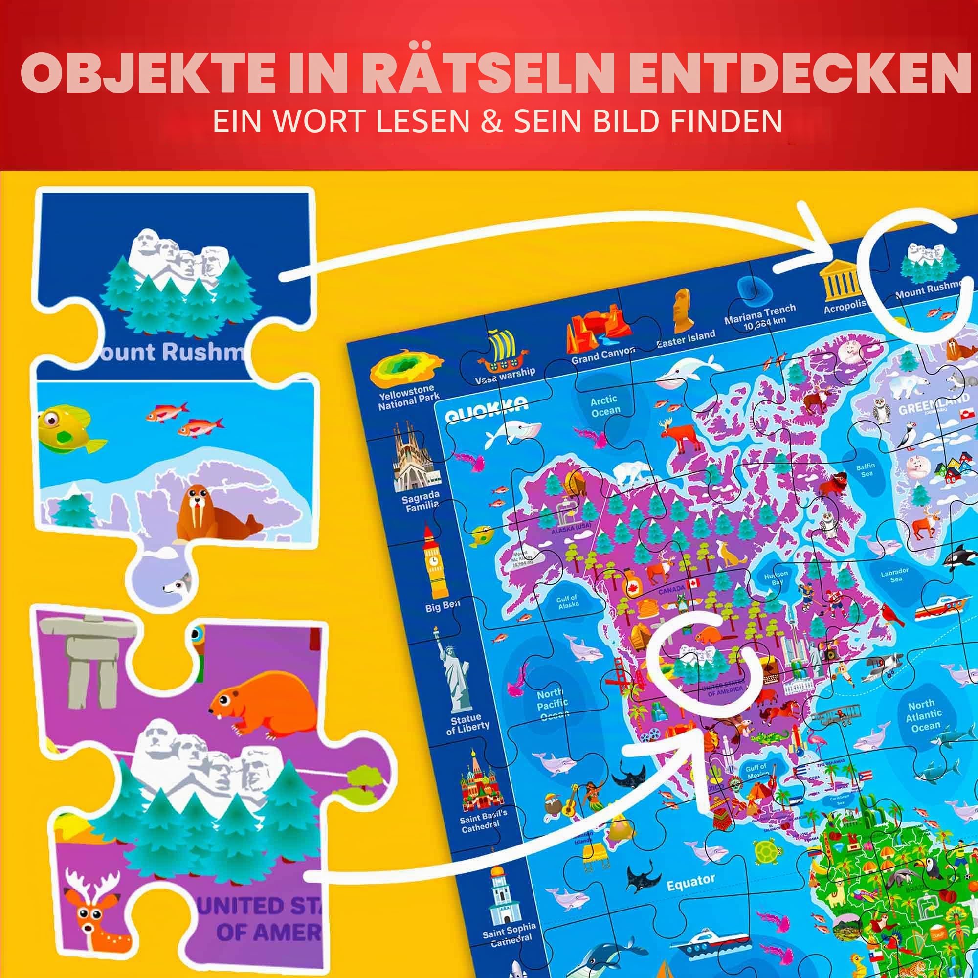 Quokka 100 Teile Puzzle ab 4 5 6 Jahre – 3 Groß Spiele für Mädchen und Jungen (Boden Puzzle)