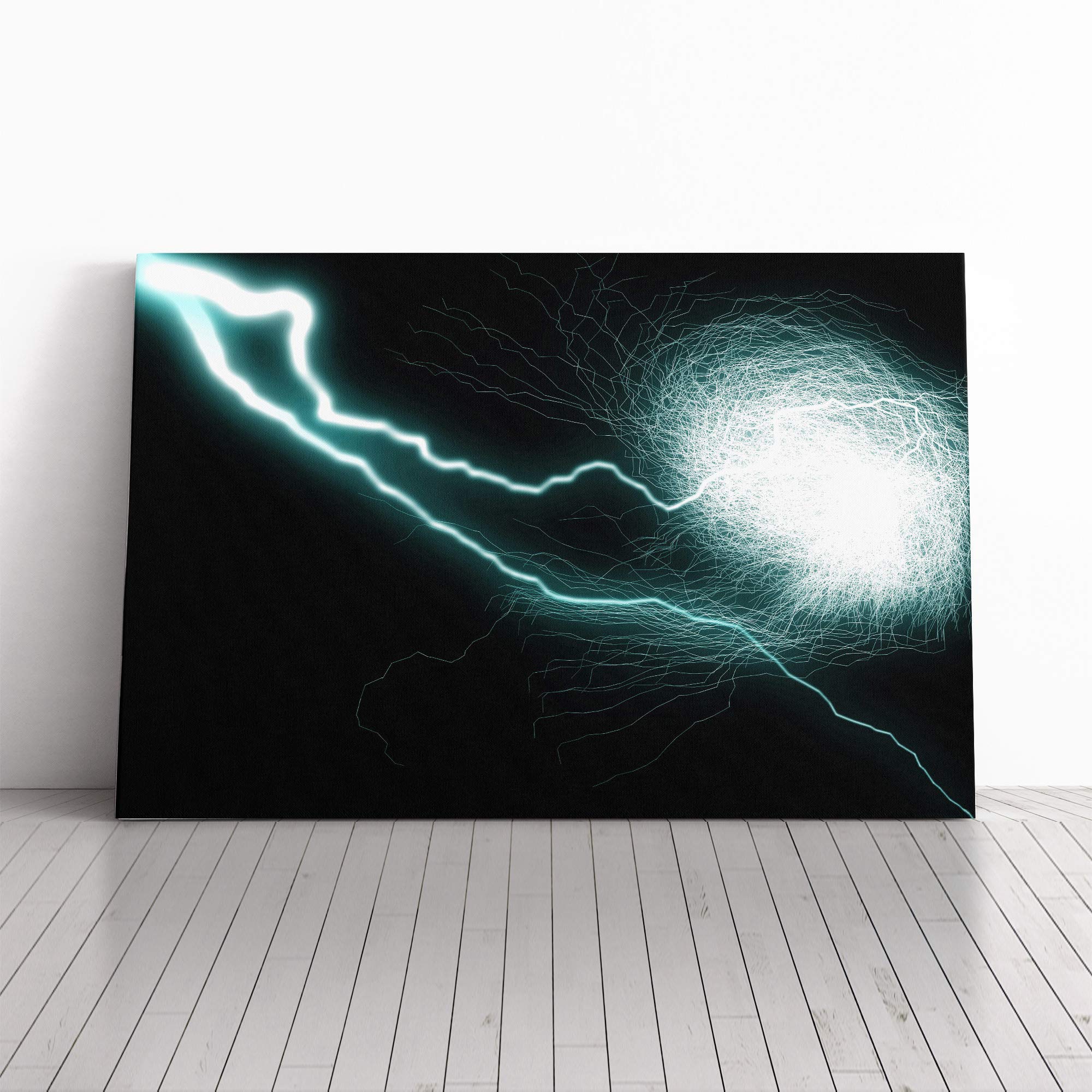 Wall Blue Abstract Art Lightening (2) Canvas Print | Gallery Wrapped 30mm Frame Wall Art | 20x14 inches | Ready to Hang | Abstract Picture | Living Room Bedroom Lounge Office