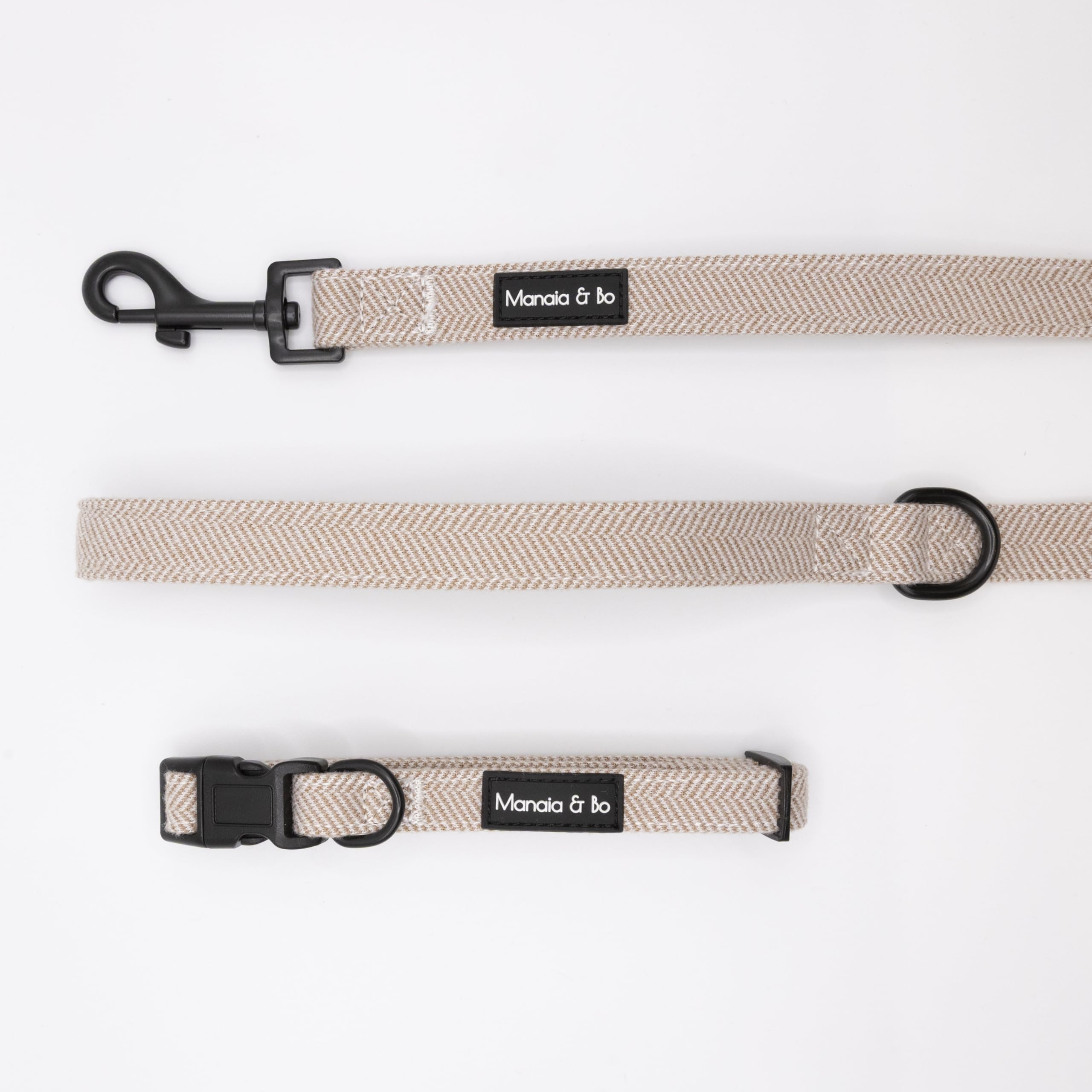 Premium Quality Adjustable Nougat Herringbone Tweed Dog Collar with 1.5m x 2cm Fixed Length Lead/Leash | Neck: 28-43cm (Small, Collar & Lead) — image 1