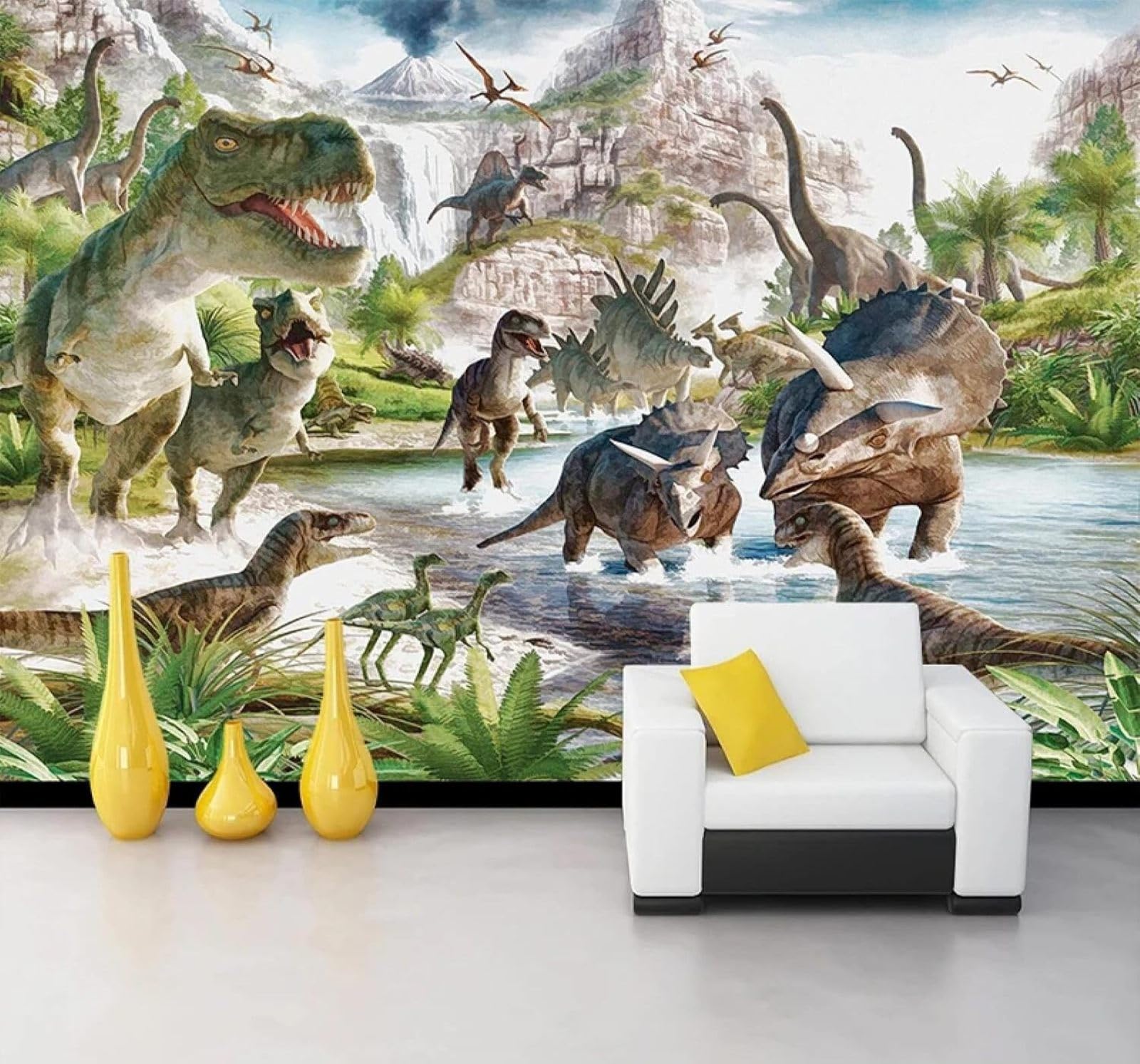 Tzxztt Cartoon Large Animals Dinosaurs Landscapes Modern 3D Wallpaper Premium Textured Silk Neutral Tones Material Ideal for Living Room Bedroom-400cm×280cm