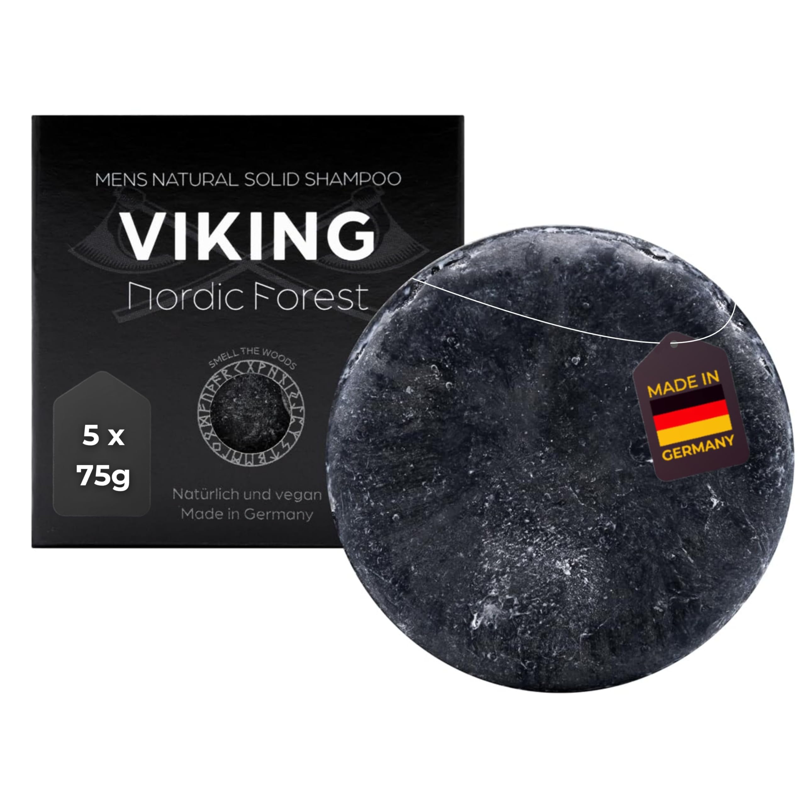 MEDUNA festes Haar-Shampoo Viking Nordic Forest - Kieferbaum Duft - Haarseife mit Bio-Kokosöl & Shea Butter - Naturkosmetik Haarpflege - silikonfreies Shampoo - Pflegeshampoo für alle Haartypen (375g)