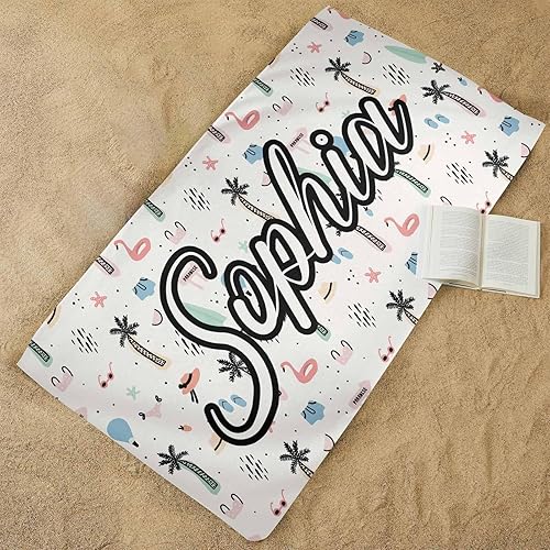 Miniatura 4 de MyPupSocks Toallas de playa personalizadas con nombres, toallas de playa tropicales personalizadas, toallas de playa blancas personalizadas para