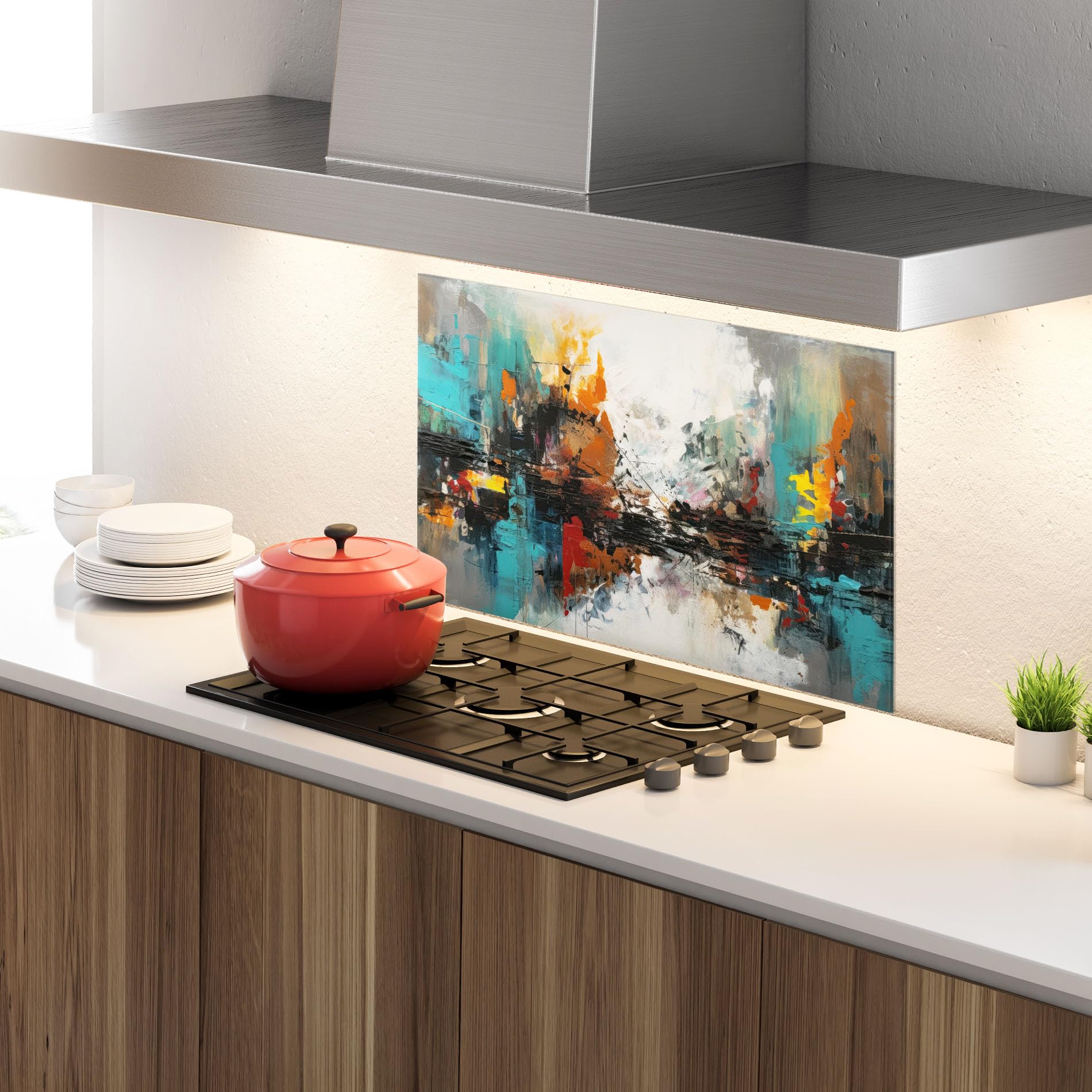 ARTHUB® Paraschizzi Cucina in Vetro temperato 50x70 cm, Abstract City Painting | Protezione Contro Gli Schizzi, Protezione murale per fornelli, Vetro temperato, Astratto, Arte Astratta