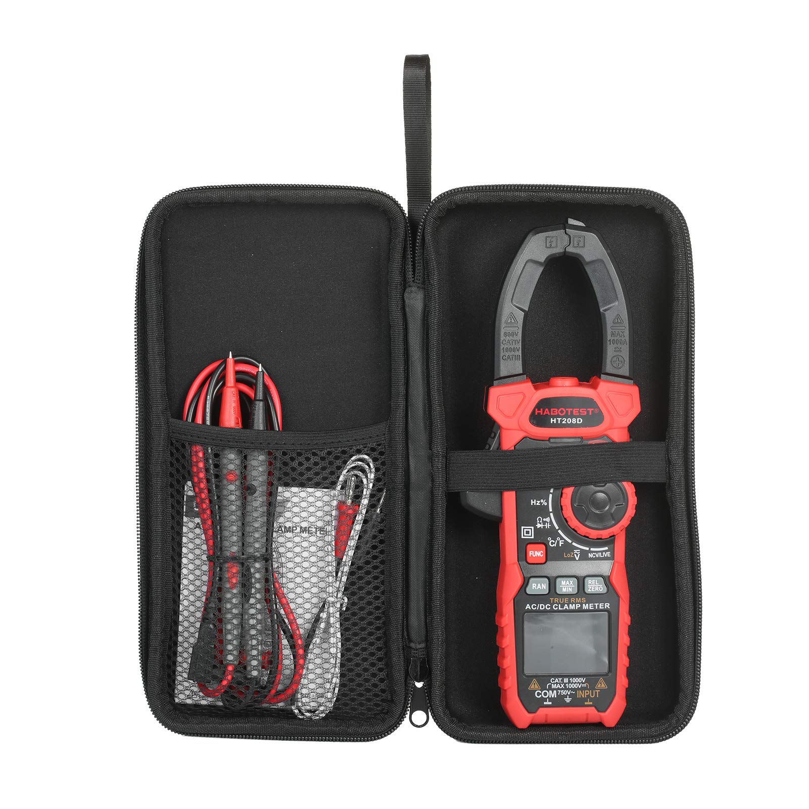 Domary Pinza Amperimétrica Digital de HABOTEST con Función de Corriente Entrada para Uso Profesional Tamaño Mandíbula 40 Mm Negro y Rojo 1 Unidad