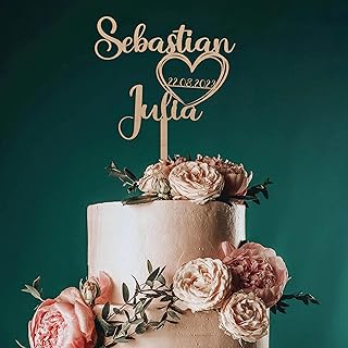 Namofactur® - Personalisierbarer Holz Cake Topper - Kuchen Torten Deko mit Namen & Datum des Hochzeitpaares - Perfekt zur Hochzeit/Hochzeitstorte